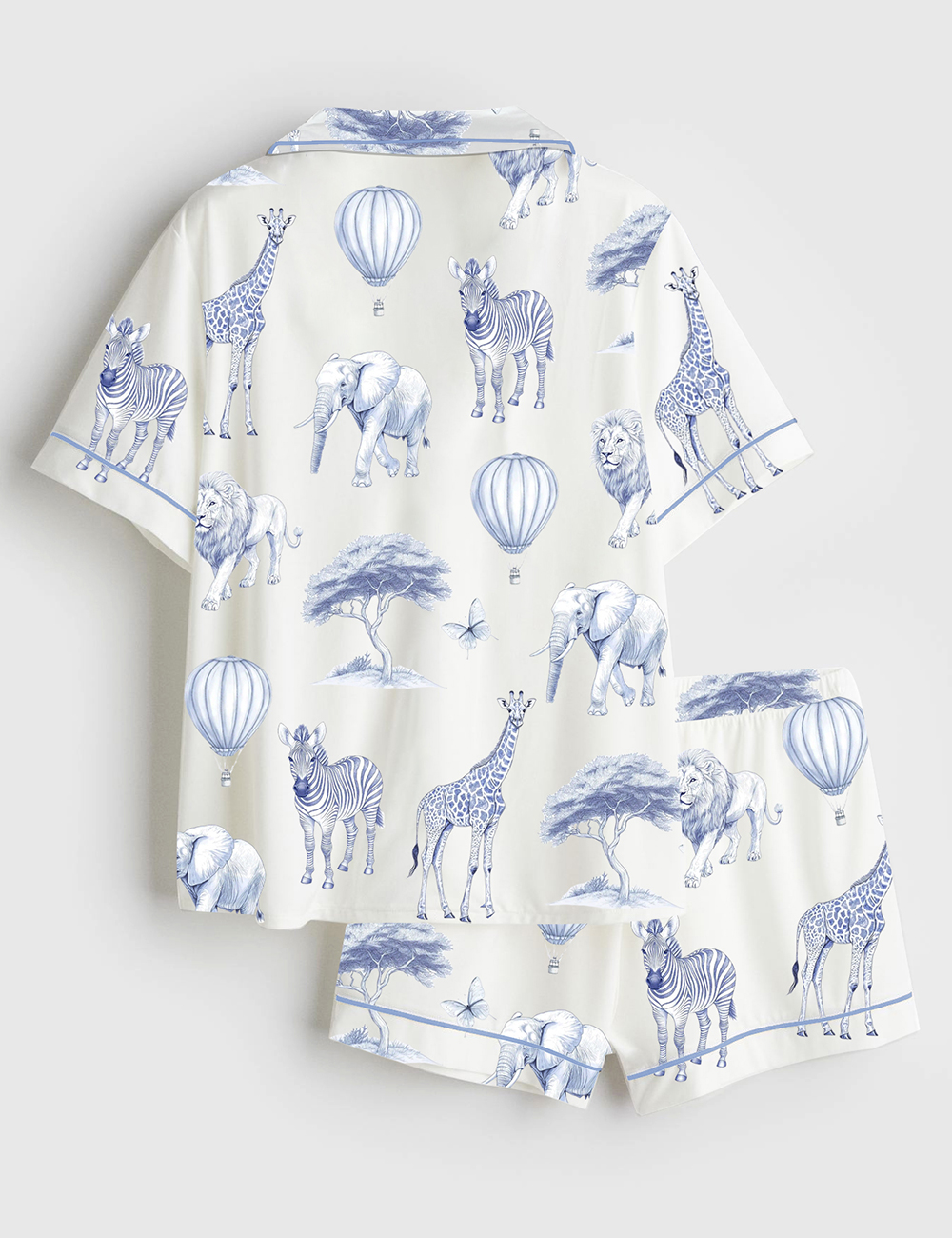 Alternative view of Women's  Chinoiserie Safari Elephant Giraffe And Zebra Print Short Sleeve Satin Pajama Set