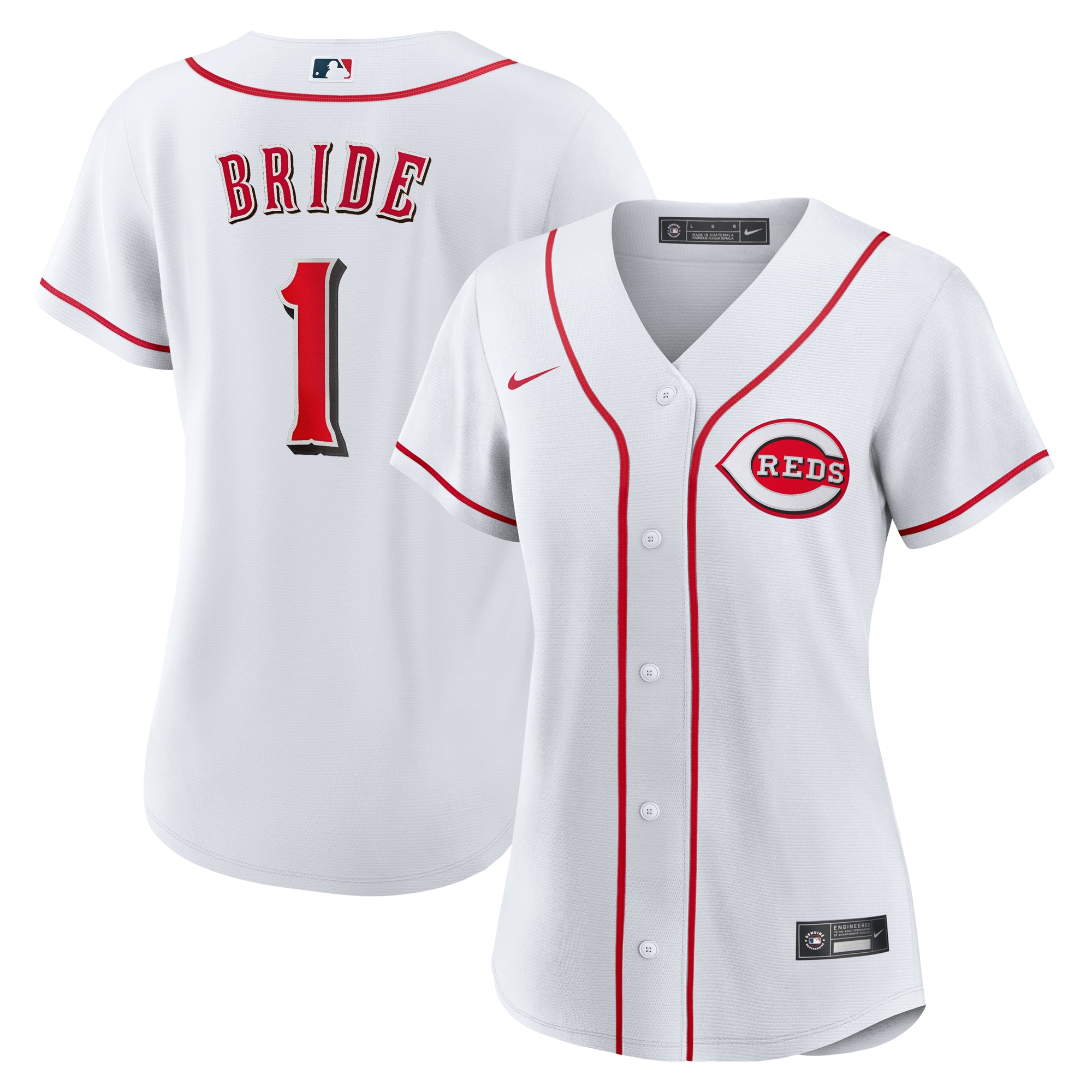 Women's Cincinnati Reds White #1 Bride Home Jersey
