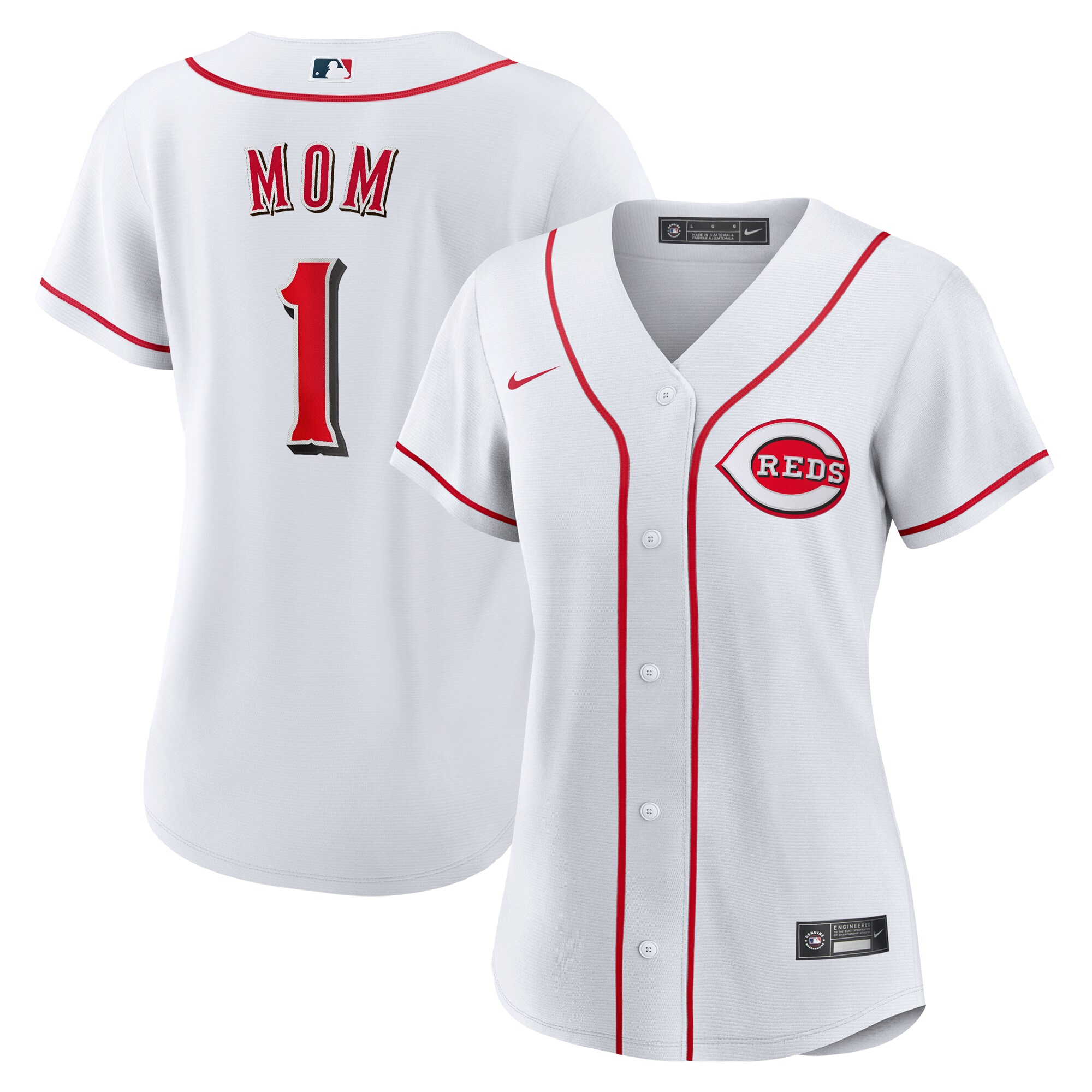 Women's Cincinnati Reds White #1 Mom Home Jersey