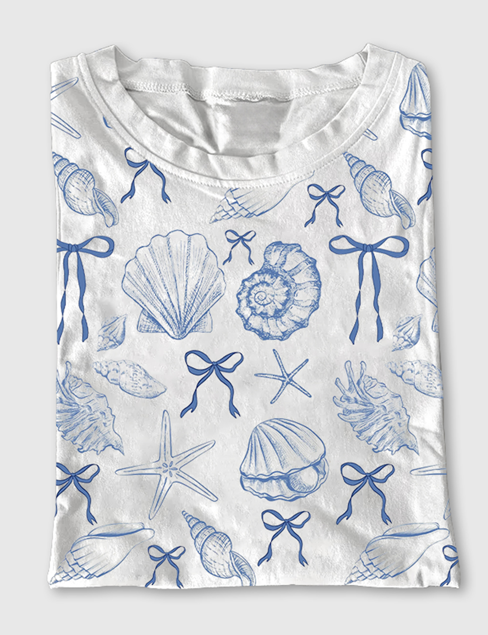 Women's Coquette Seashell Beach Coastal Summer Vibes Print Short Sleeve T-Shirt