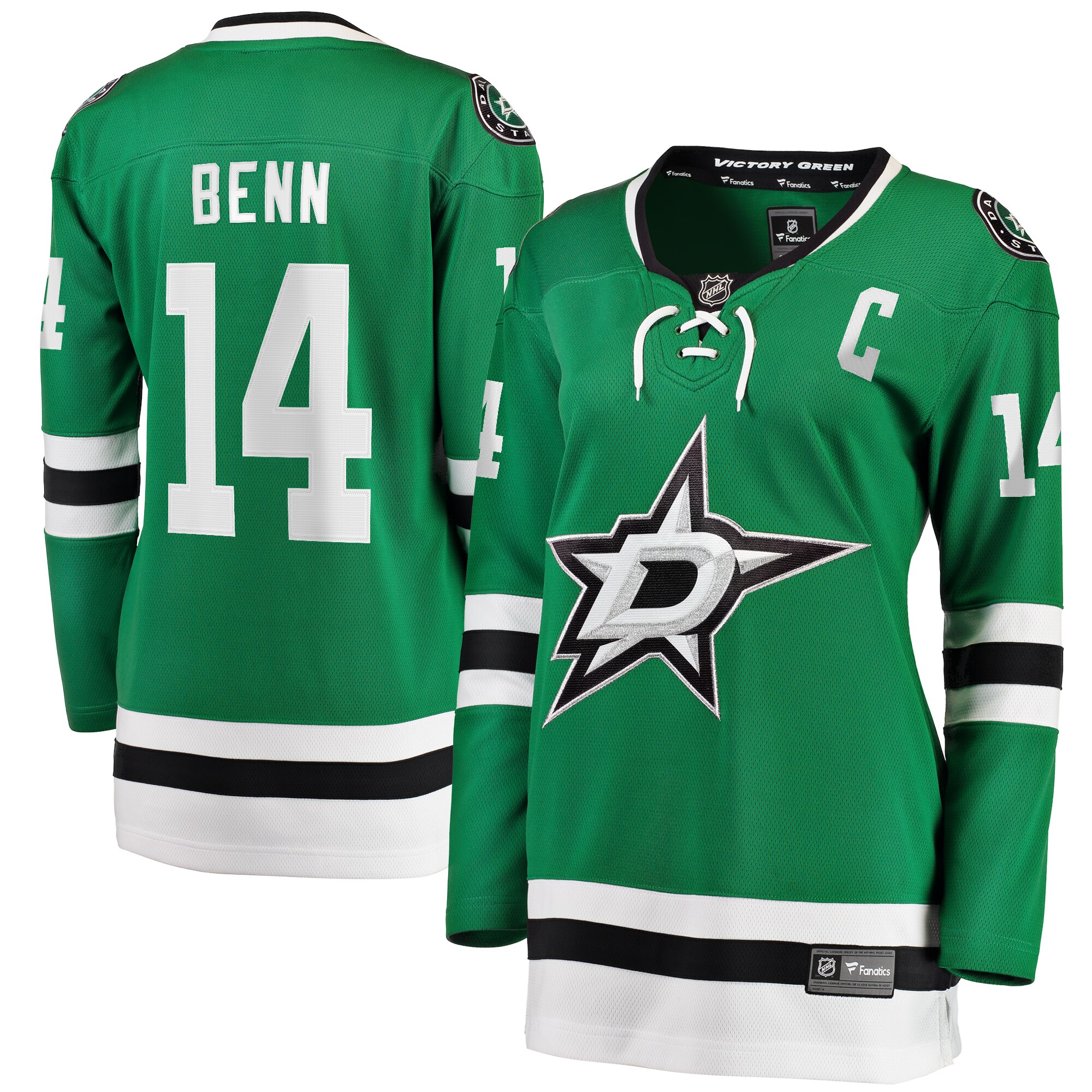 Women's Dallas Stars Jamie Benn Kelly Green Captain Patch Home Breakaway Player Jersey - JS370 
