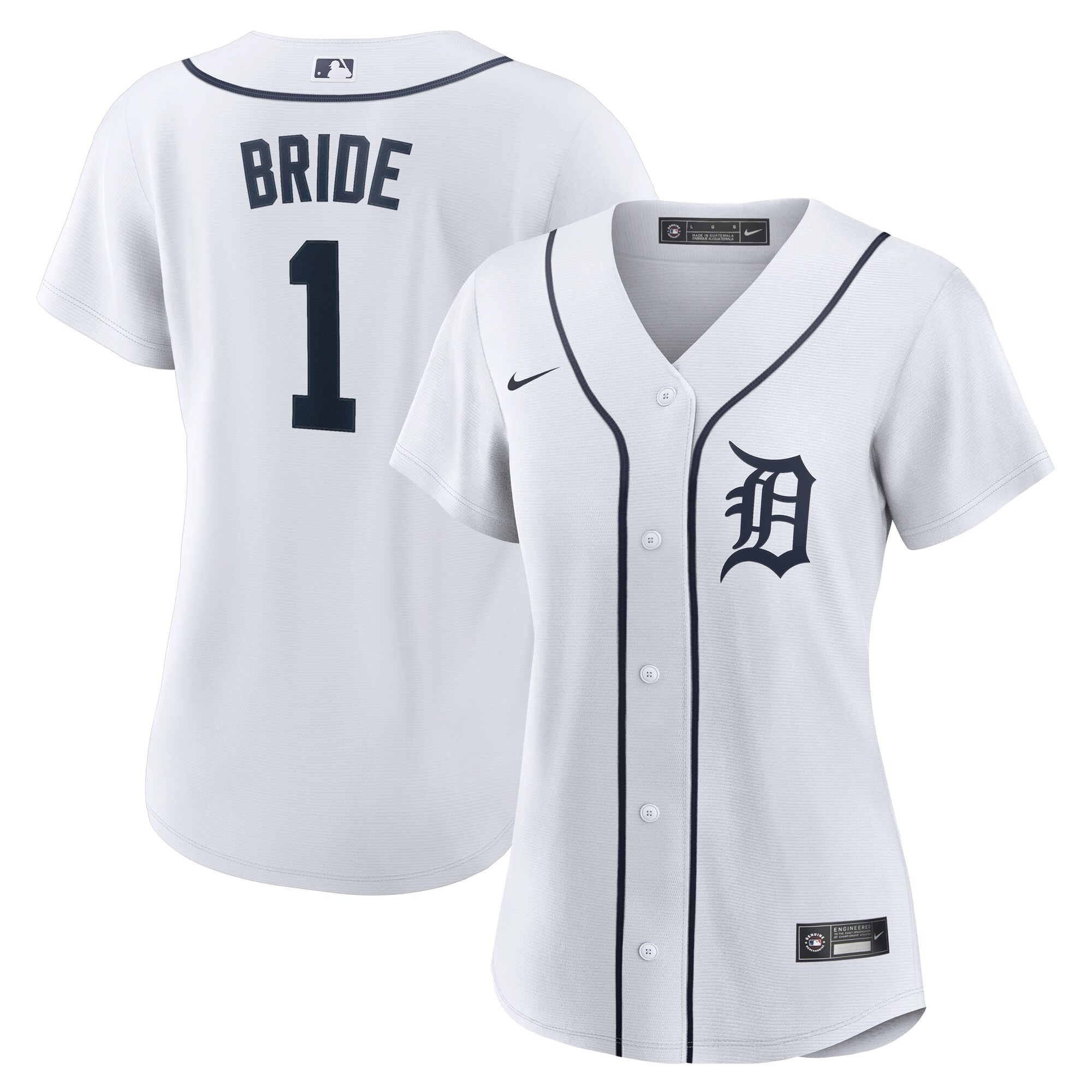 Women's Detroit Tigers White #1 Bride Home Jersey