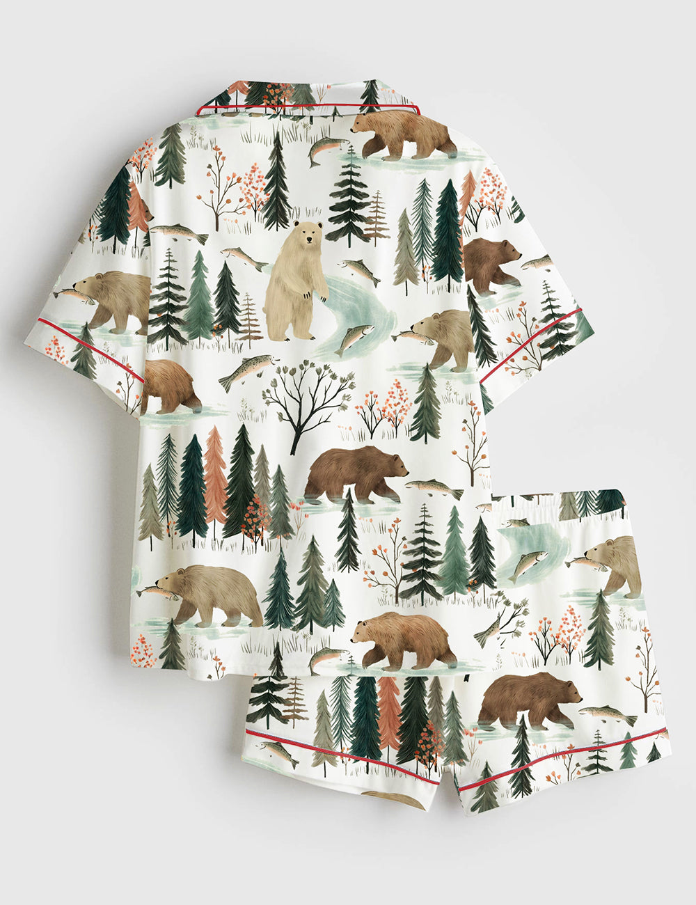 Alternative view of Women's  Fishing Bear Woodland Short Sleeve Satin Pajama Set