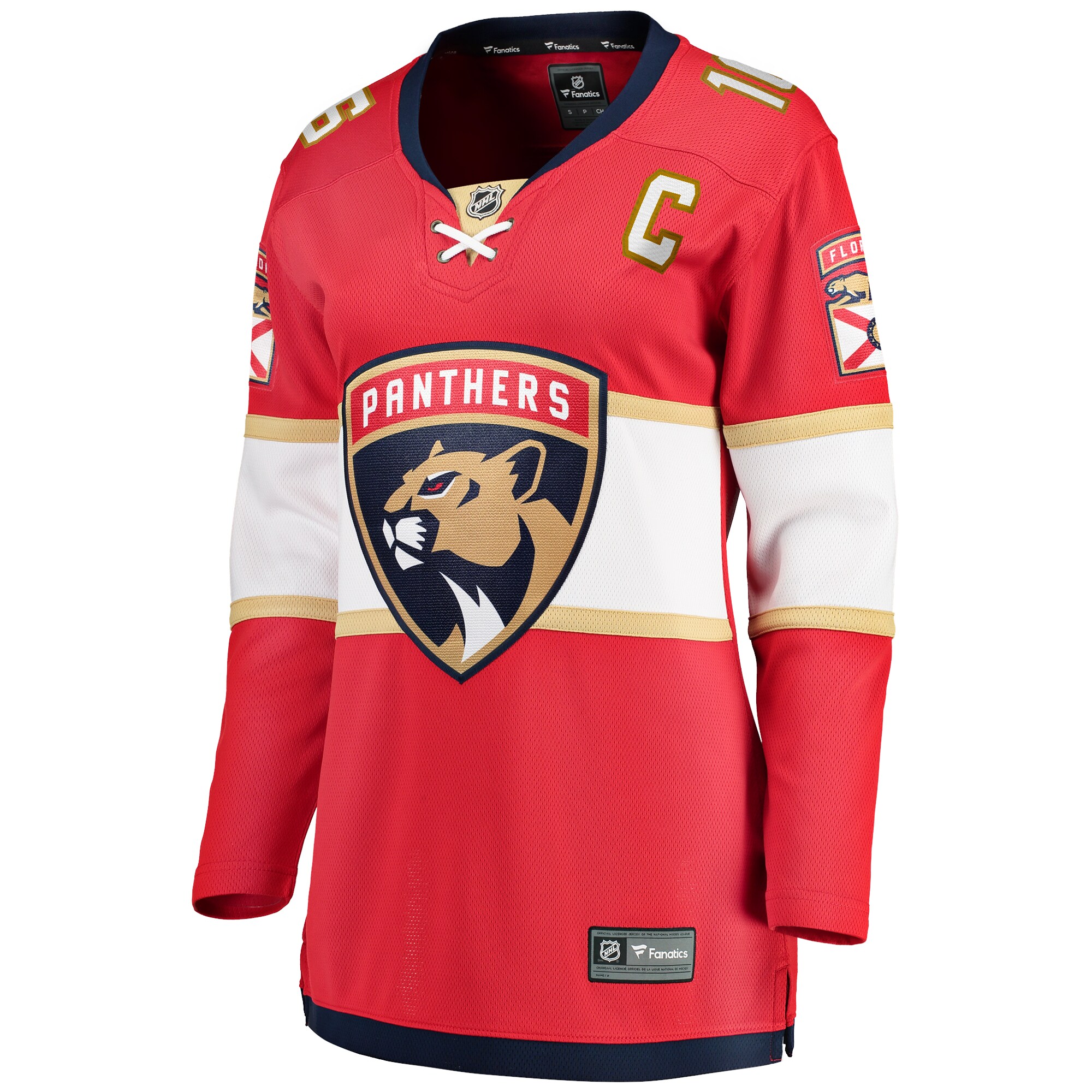 Alternative view of Women's Florida Panthers Aleksander Barkov Red Captain Patch Home Breakaway Player Jersey - JS669 