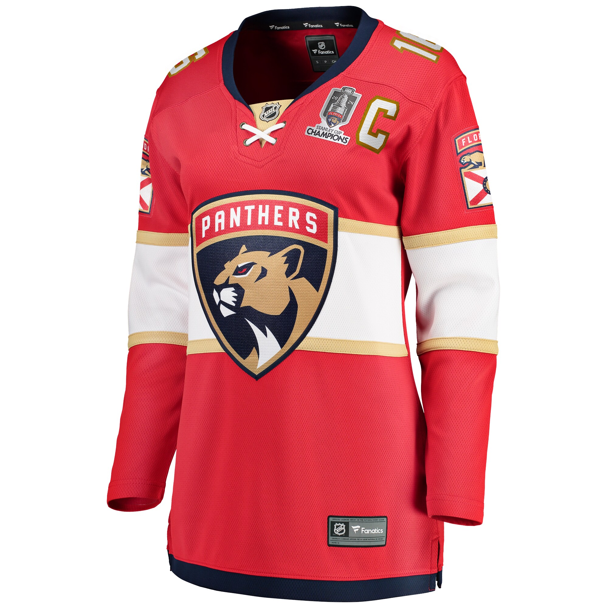 Alternative view of Women's Florida Panthers Aleksander Barkov Red Home 2024 Stanley Cup Champions Breakaway Player Jersey - JS925 