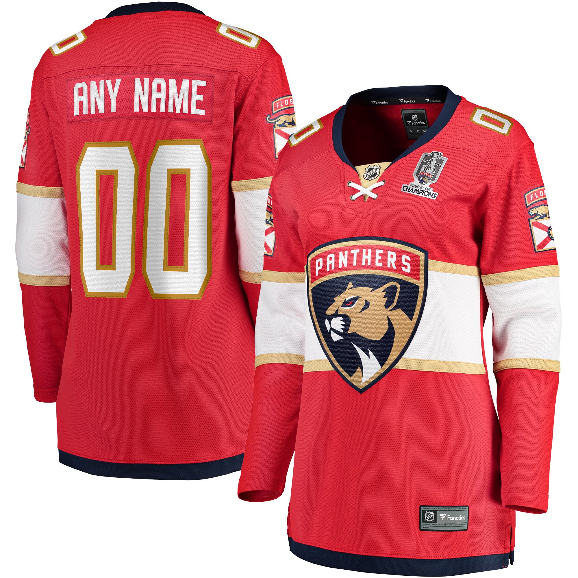 Women's Florida Panthers Red Home 2024 Stanley Cup Champions Breakaway Custom Jersey - JS215 