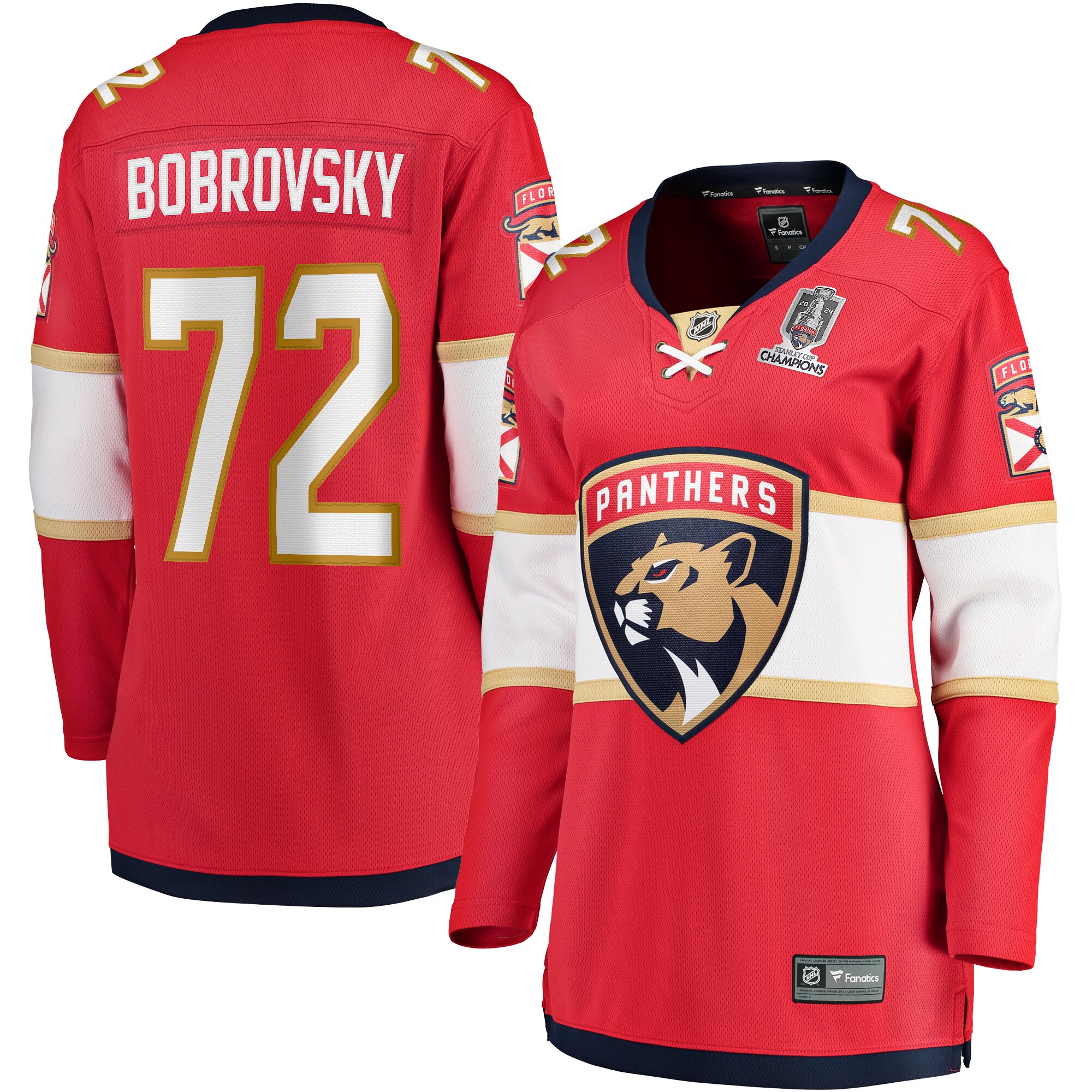 Women's Florida Panthers Sergei Bobrovsky Red Home 2024 Stanley Cup Champions Breakaway Player Jersey - JS362 
