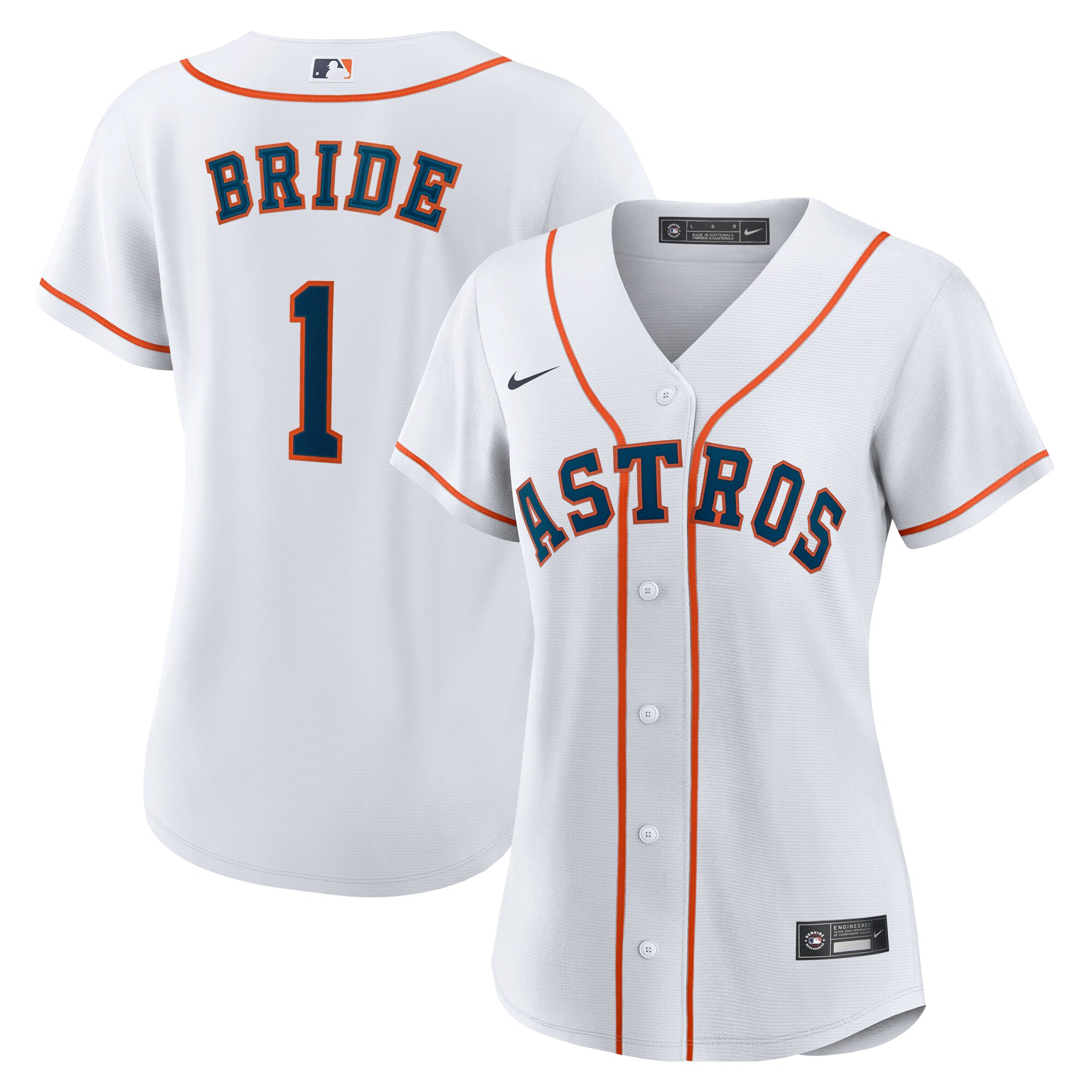 Women's Houston Astros White #1 Bride Home Jersey 