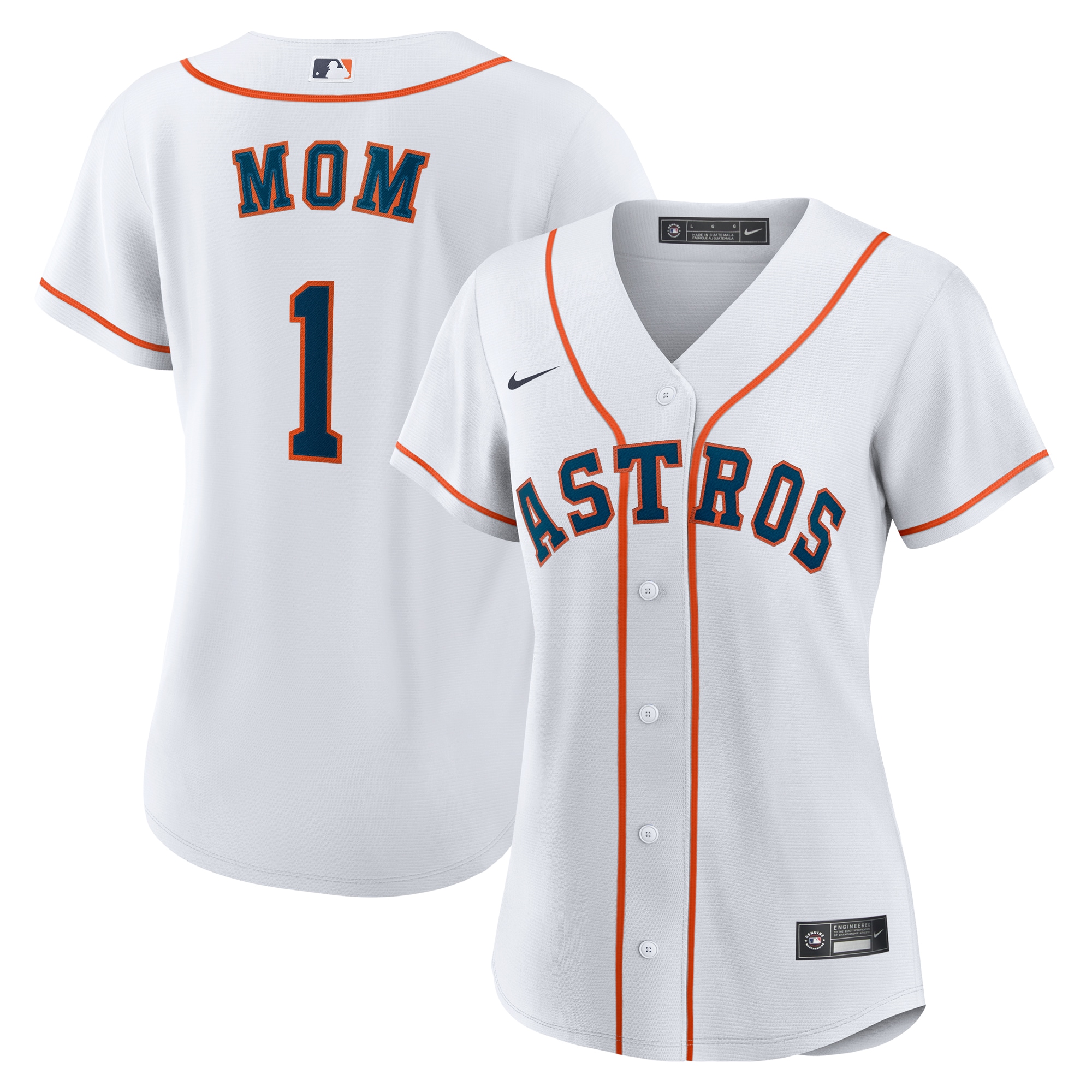 Women's Houston Astros White #1 Mom Home Jersey