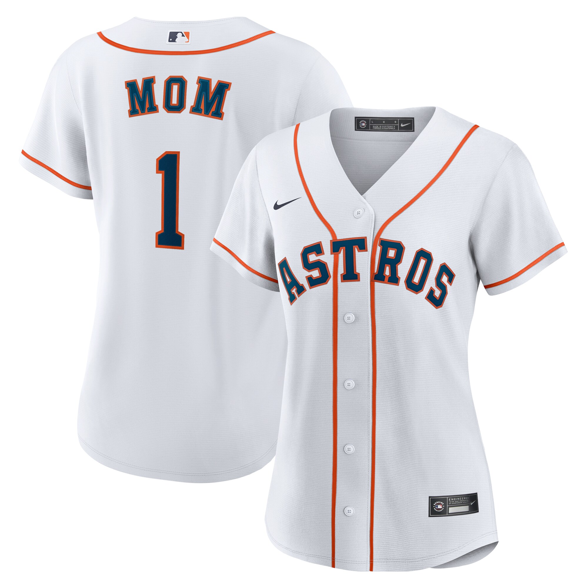 Women's Houston Astros White #1 Mom Home Jersey 