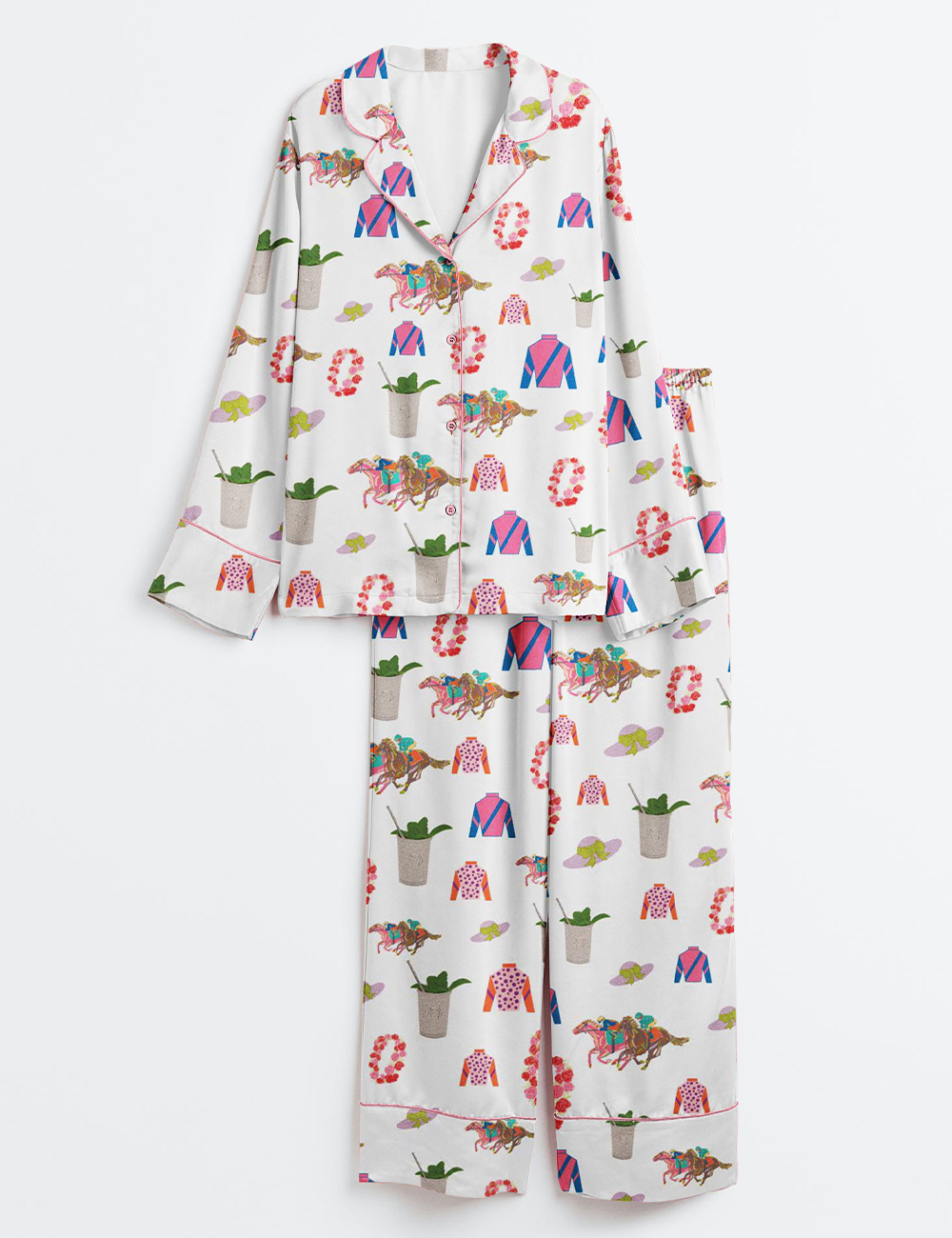 Women's  Kentucky Horse Derby Western Long Sleeve Satin Pajama Set