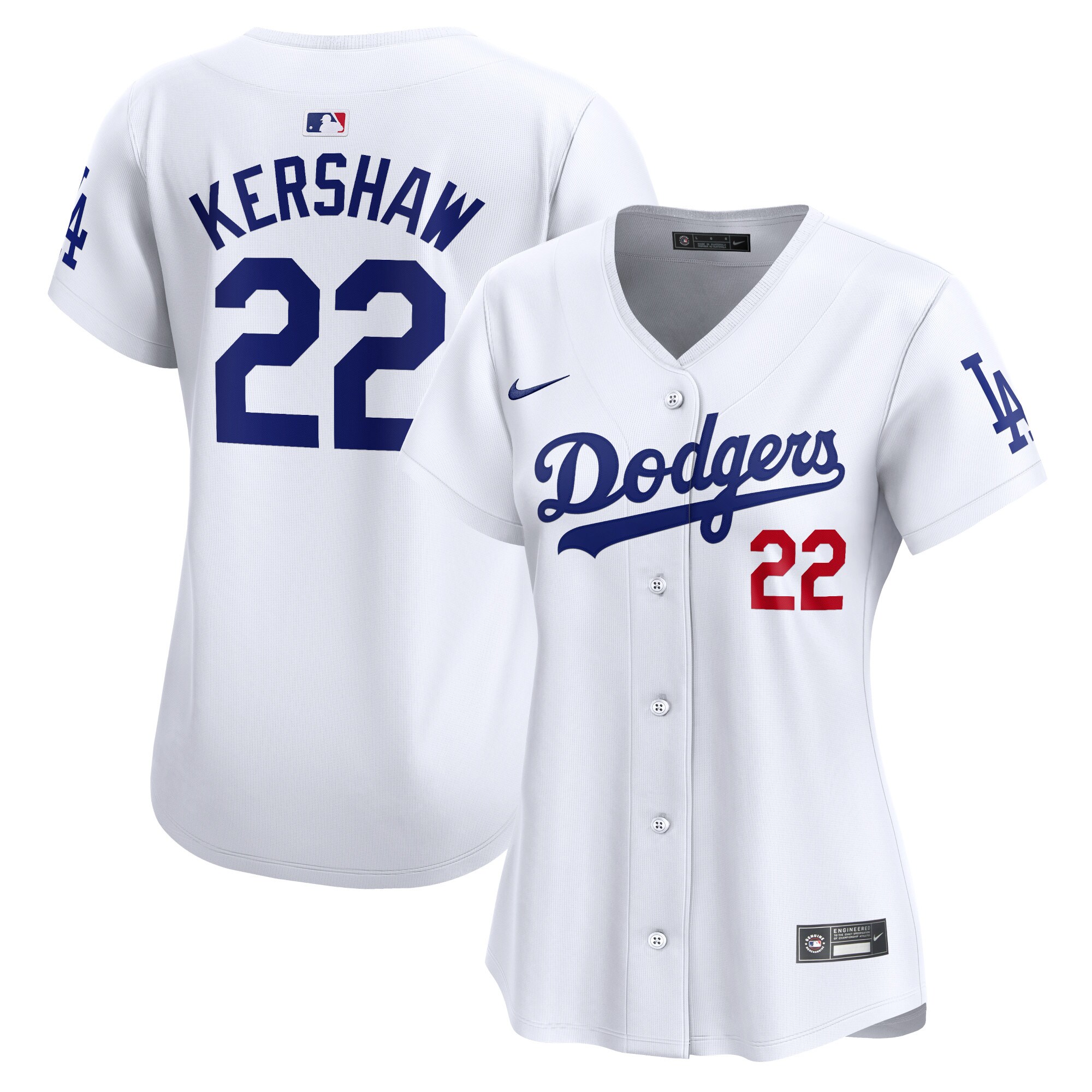 Women's Los Angeles Dodgers Clayton Kershaw White Home Limited Player Jersey 