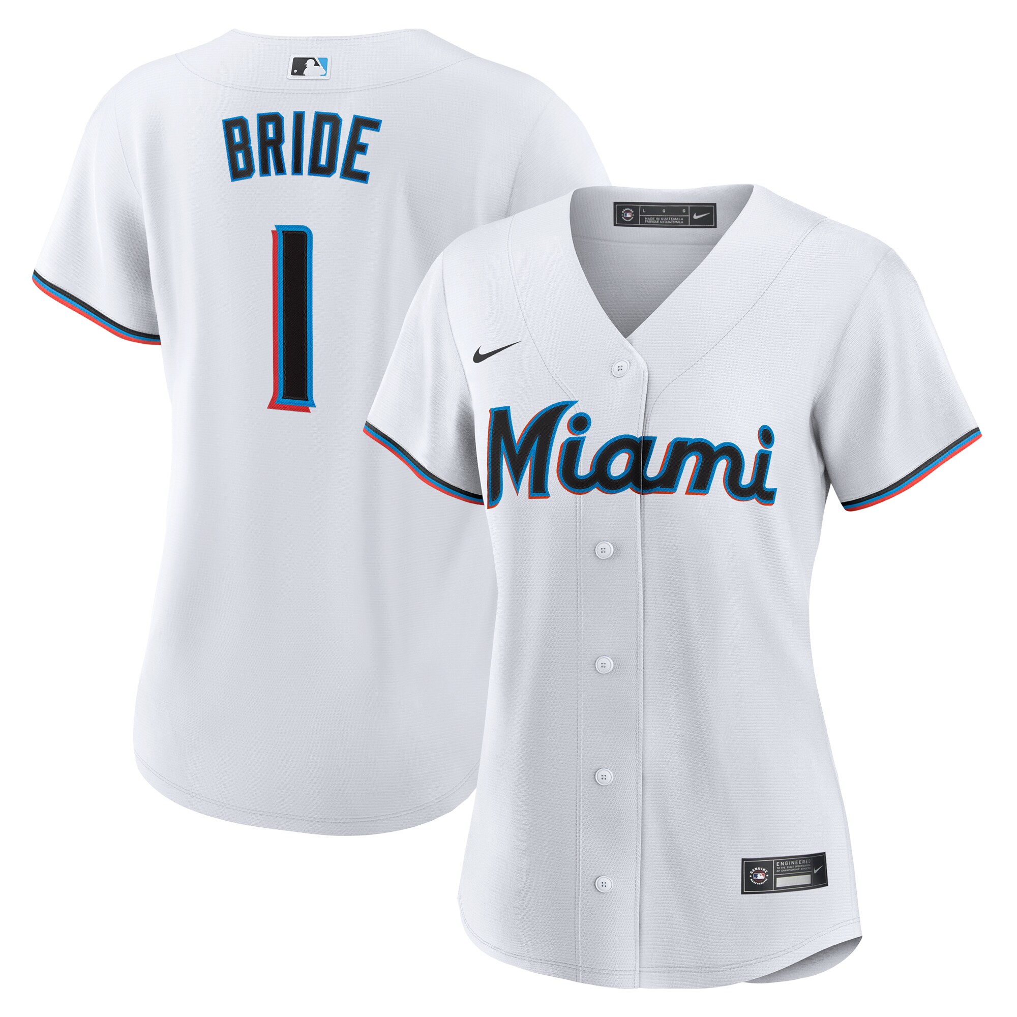 Women's Miami Marlins White #1 Bride Home Jersey 