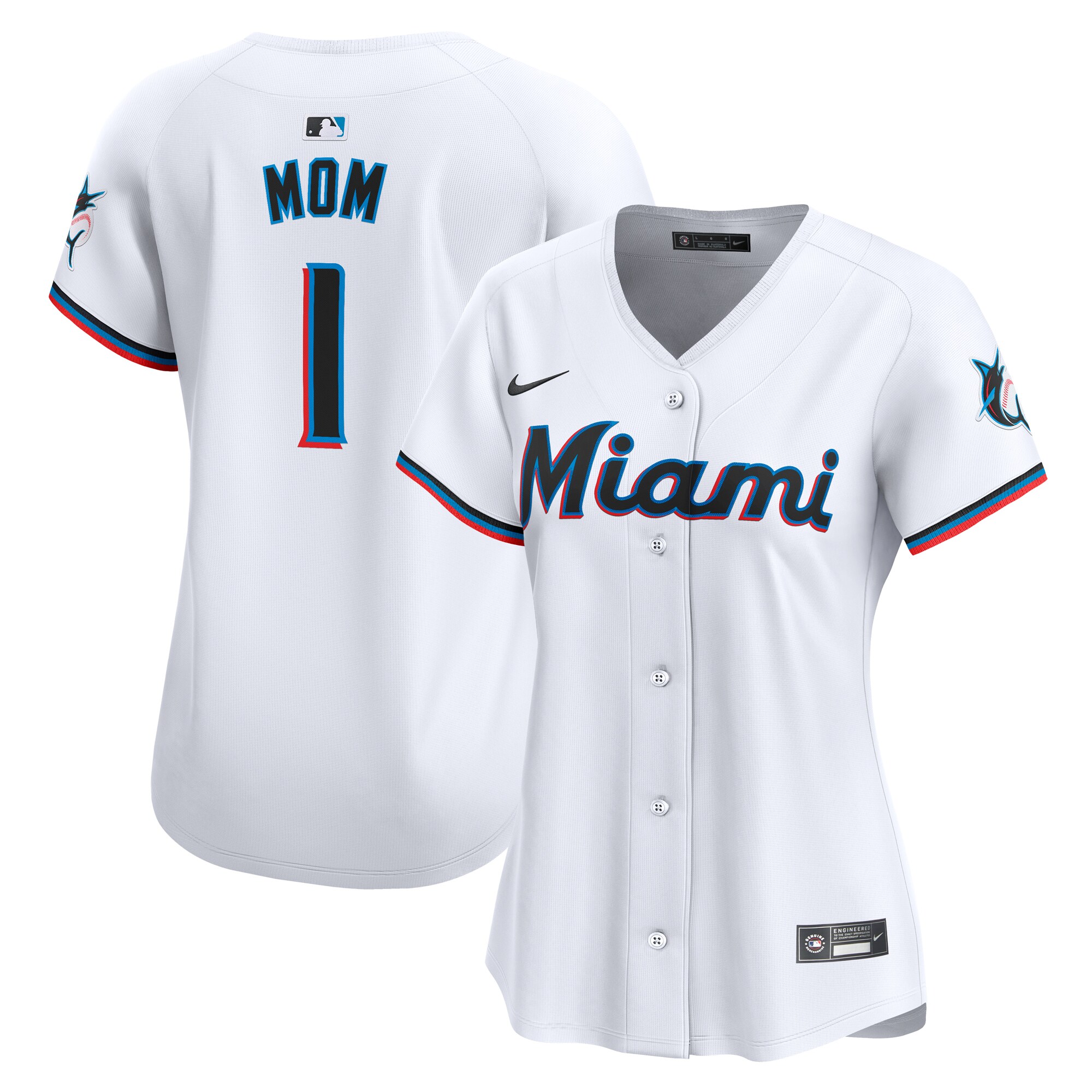 Women's Miami Marlins White #1 Mom Home Limited Jersey 