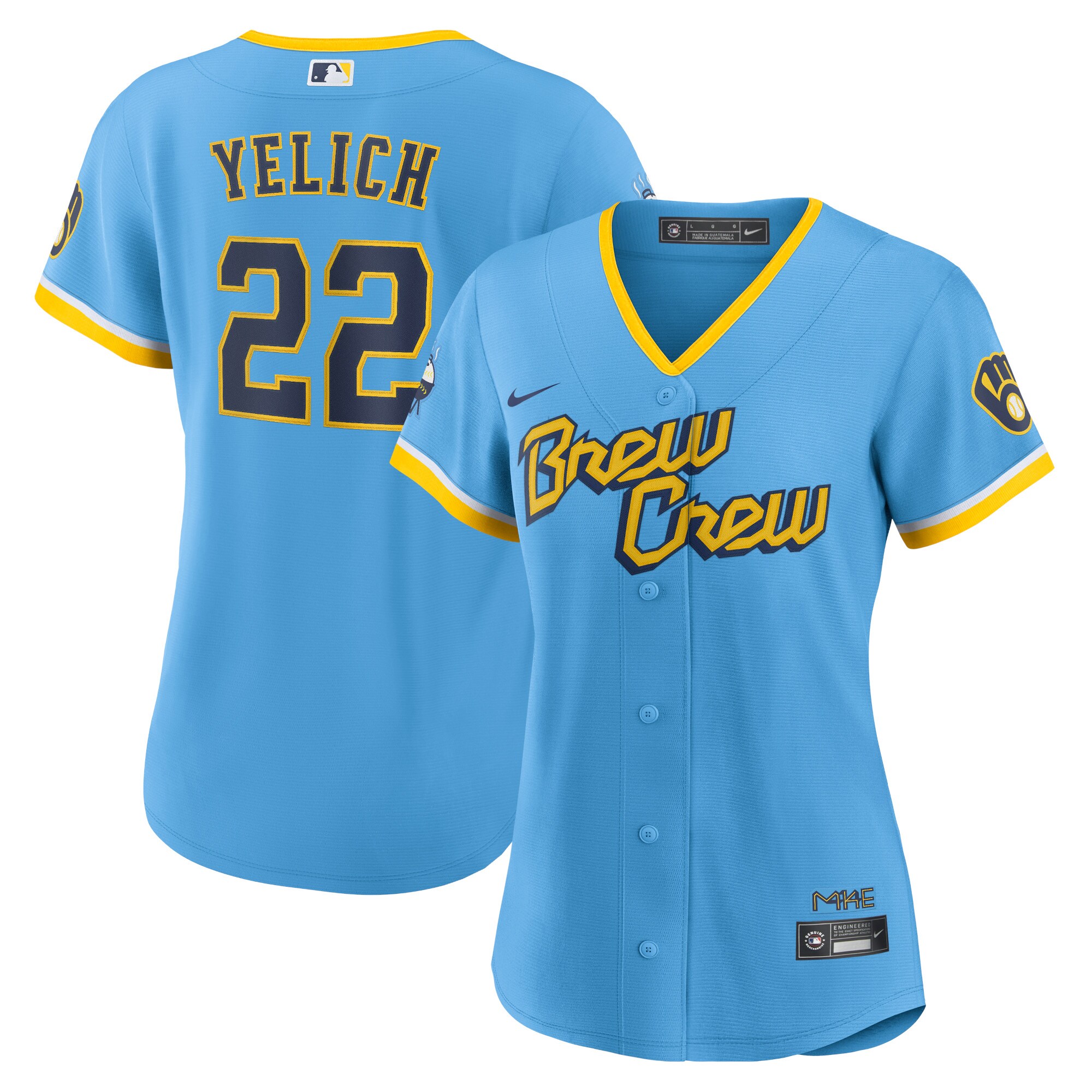 Women's Milwaukee Brewers Christian Yelich Powder Blue City Connect Player Jersey 