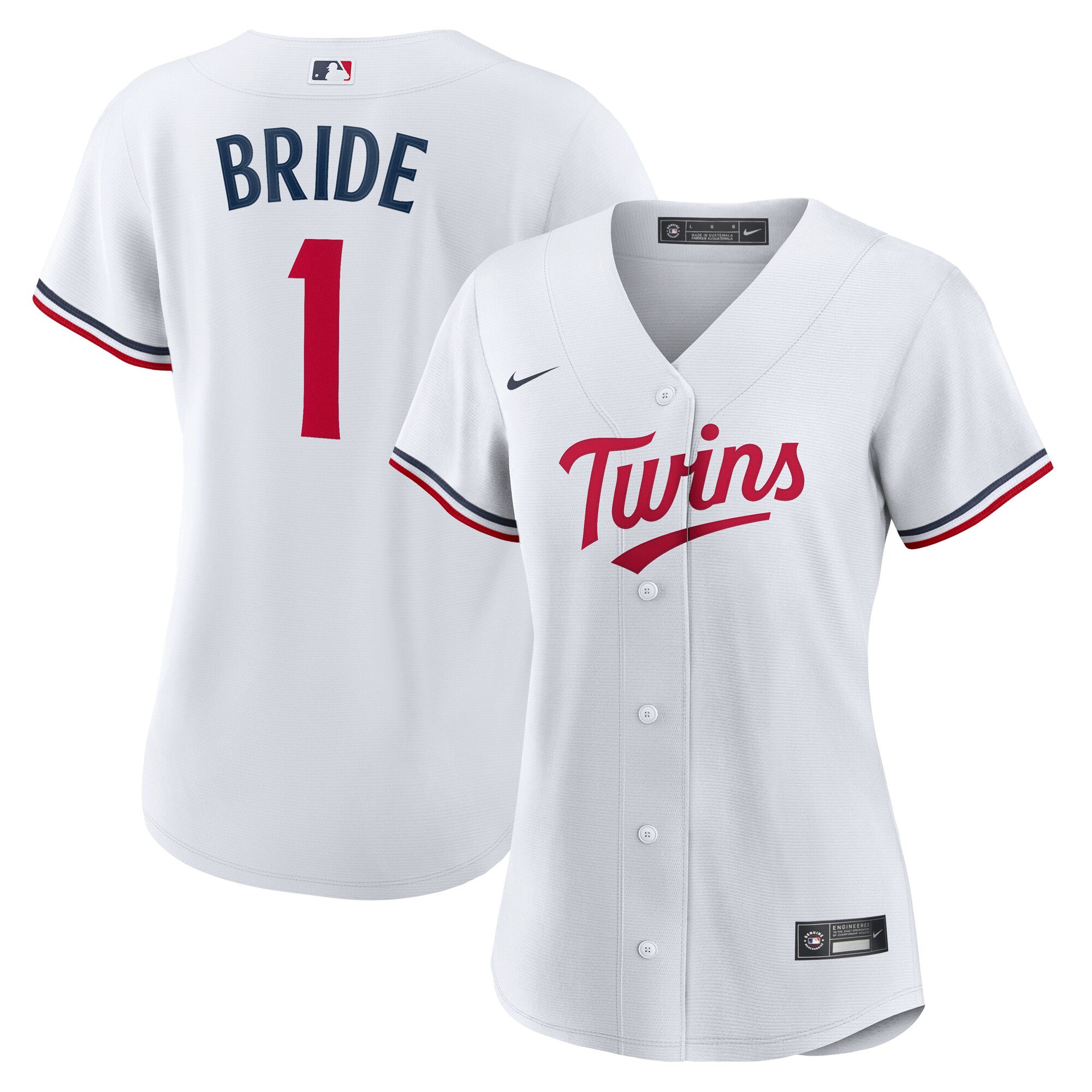Women's Minnesota Twins White #1 Bride Home Jersey 