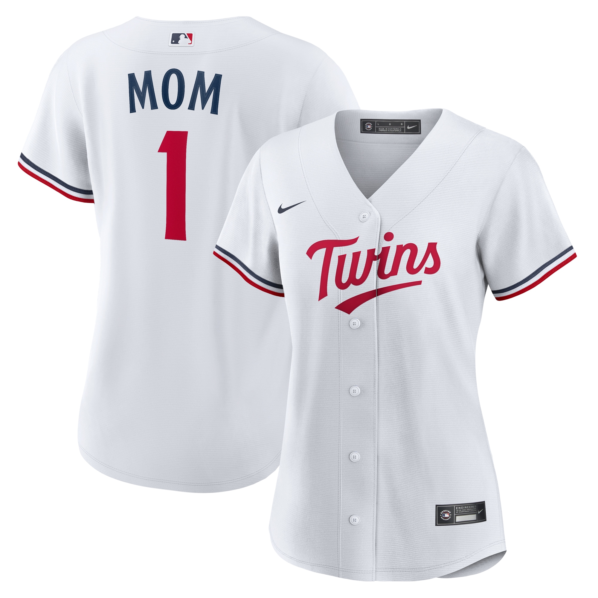 Women's Minnesota Twins White #1 Mom Home Jersey 