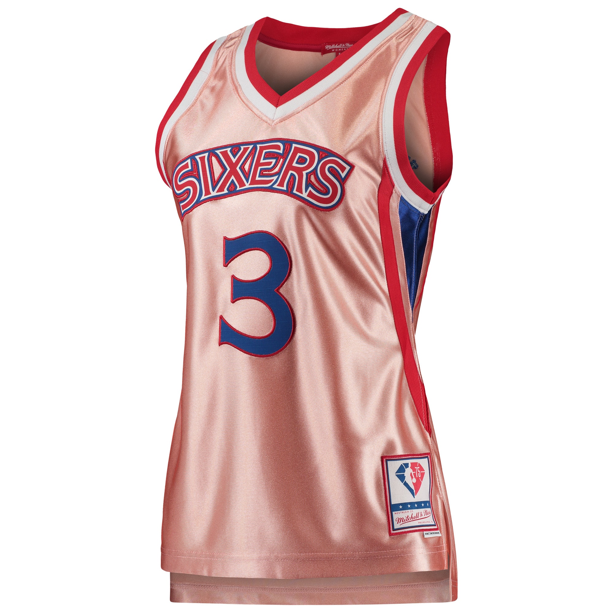 Alternative view of Women's Mitchell & Ness Allen Iverson Pink Philadelphia 76ers 75th Anniversary Rose Gold 1996 Swingman Jersey - JS267 
