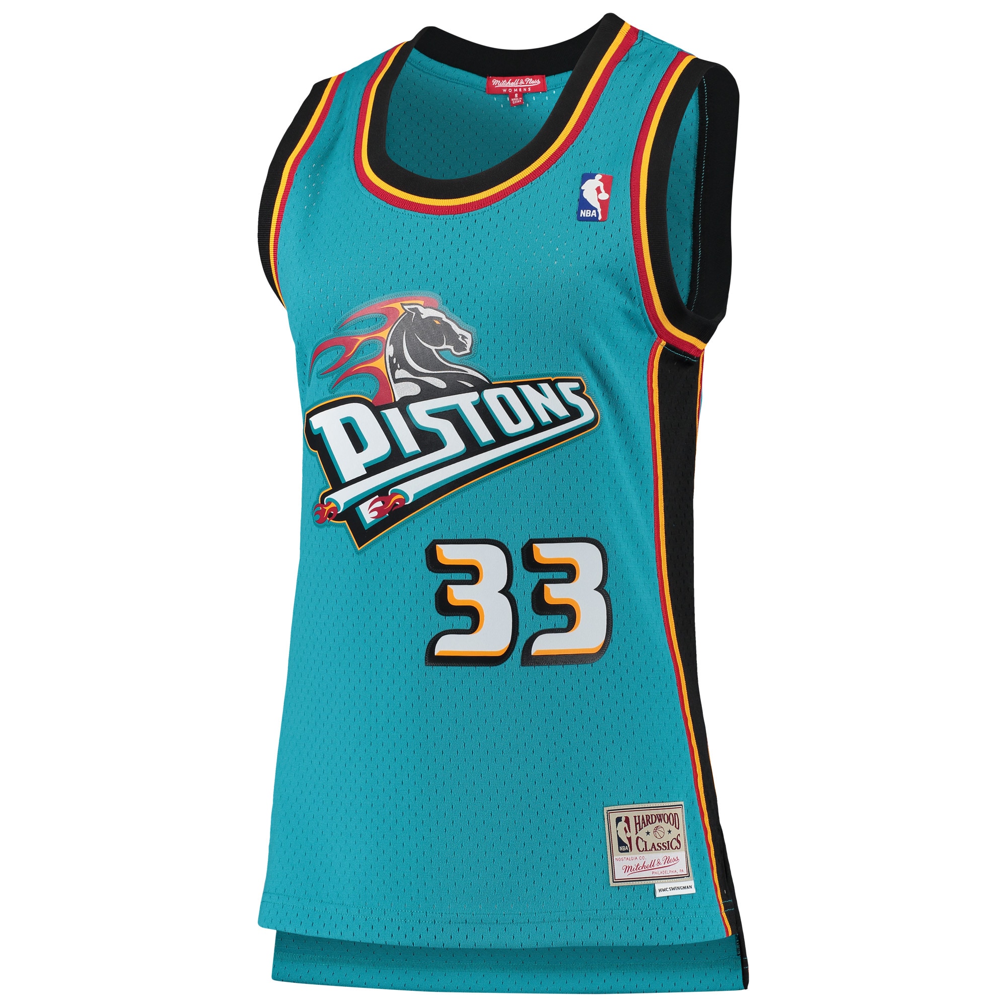 Alternative view of Women's Mitchell & Ness Grant Hill Teal Detroit Pistons 1998-99 Hardwood Classics Swingman Jersey - JS458 
