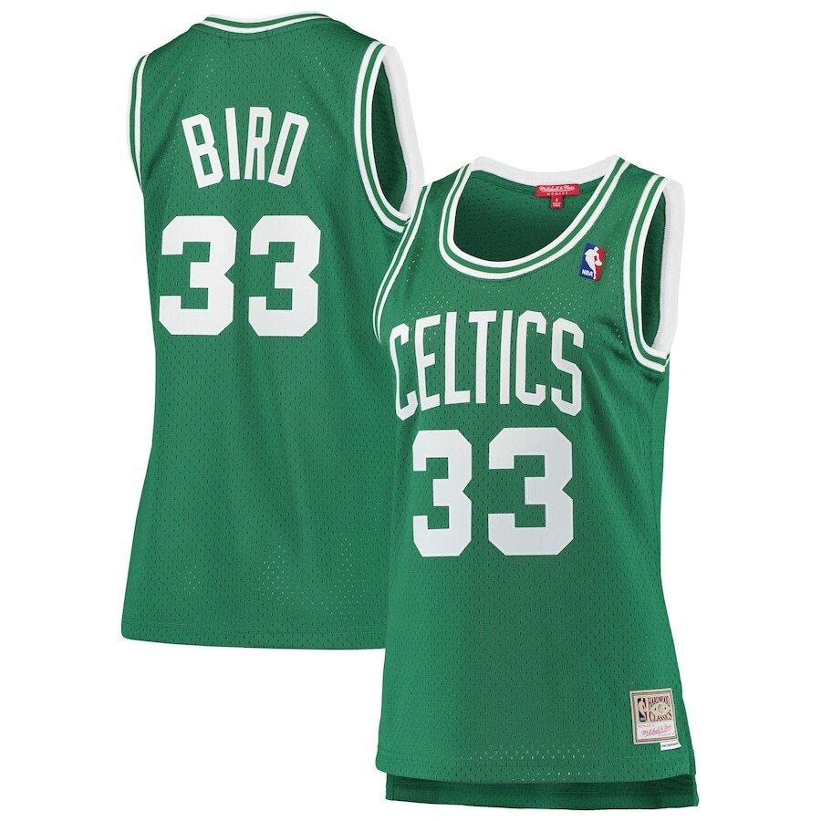 Women’s Mitchell & Ness Larry Bird Kelly Green Boston Celtics 1985-86 Hardwood Classics Swingman Jersey
