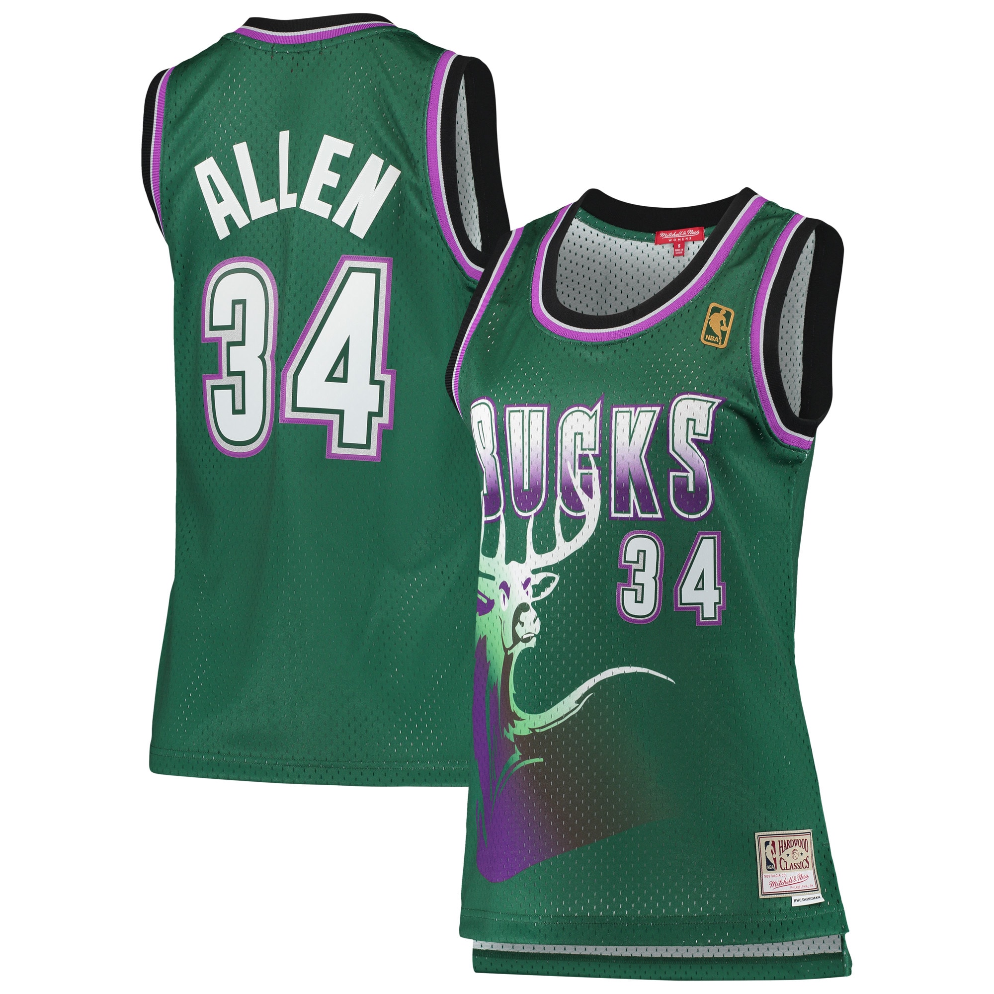 Women's Mitchell & Ness Ray Allen Green Milwaukee Bucks 1996-97 Hardwood Classics Swingman Jersey - JS626 