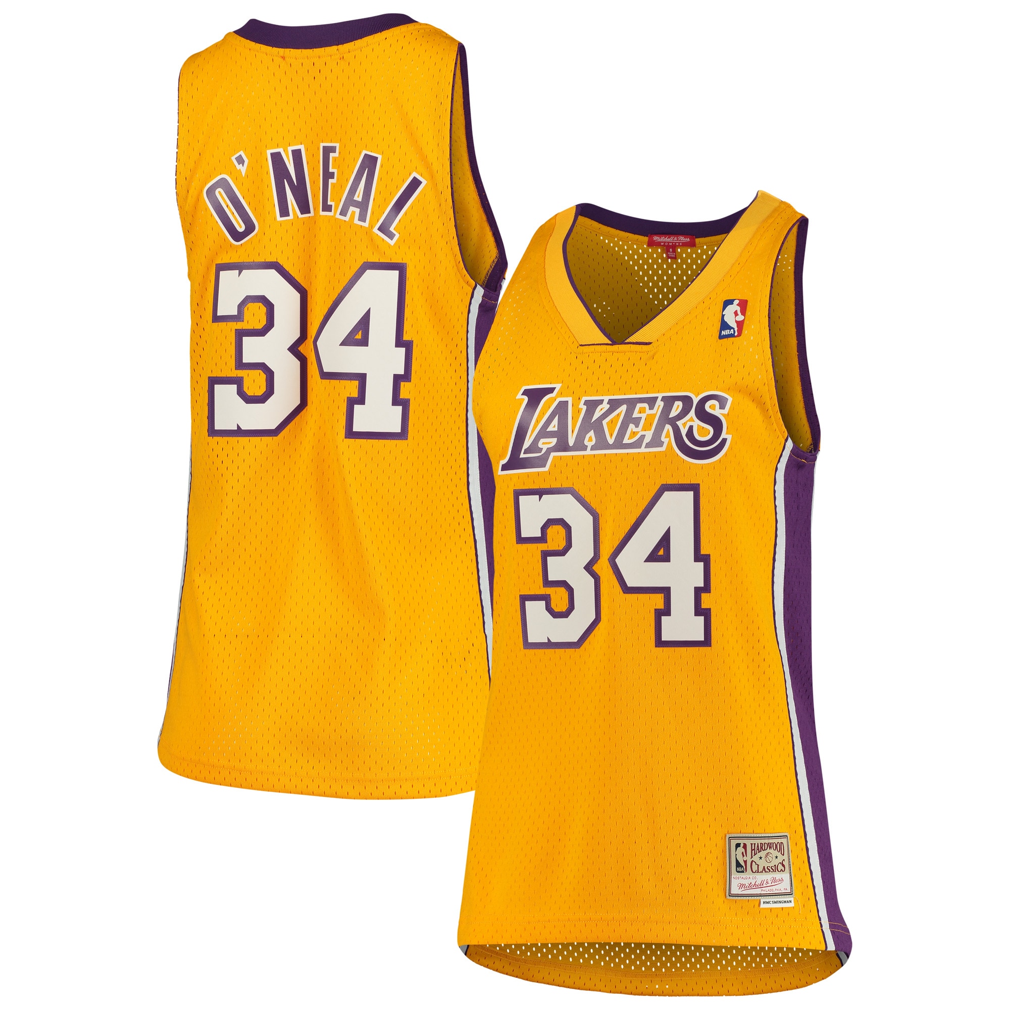 Women's Mitchell & Ness Shaquille O'neal Gold Los Angeles Lakers 1999-00 Hardwood Classics Swingman Jersey