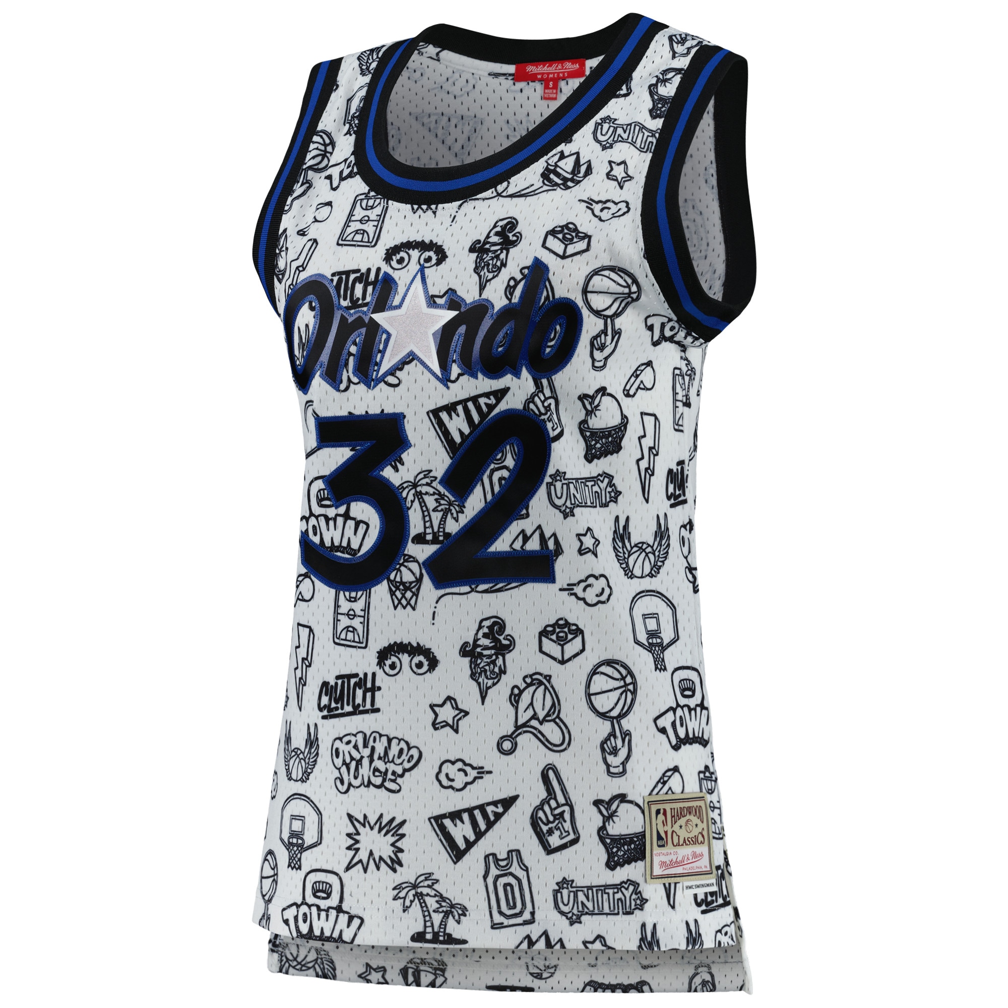 Alternative view of Women's Mitchell & Ness Shaquille O'Neal White Orlando Magic 1994 Doodle Swingman Jersey - JS807 