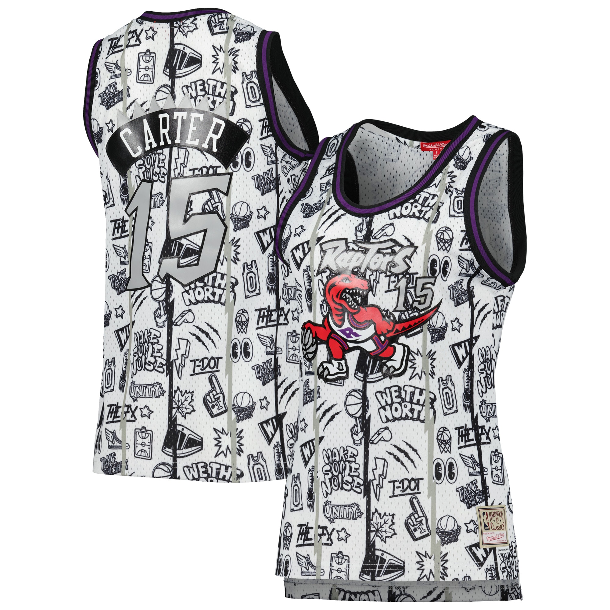 Women's Mitchell & Ness Vince Carter White Toronto Raptors 1998 Doodle Swingman Jersey - JS898 