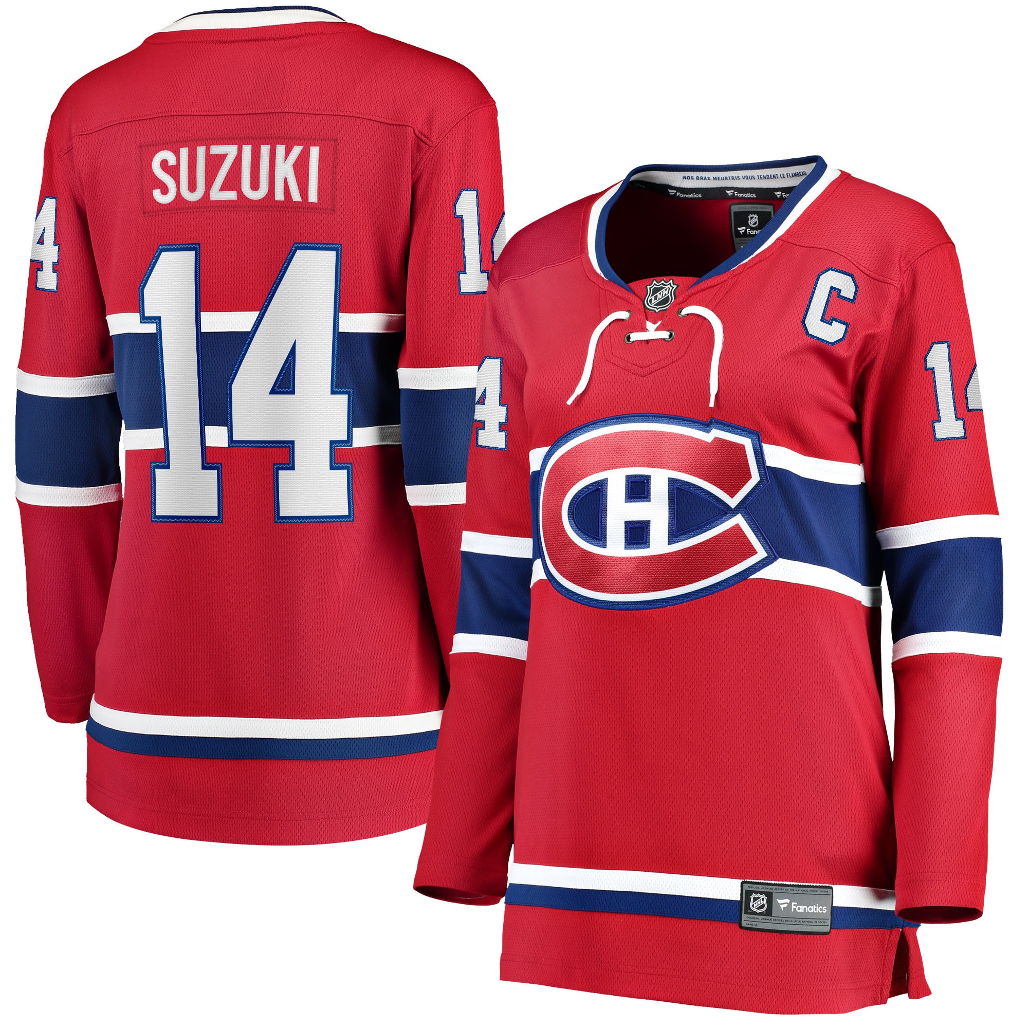 Women's Montreal Canadiens Nick Suzuki Red Home Captain Patch Breakaway Player Jersey - JS212 