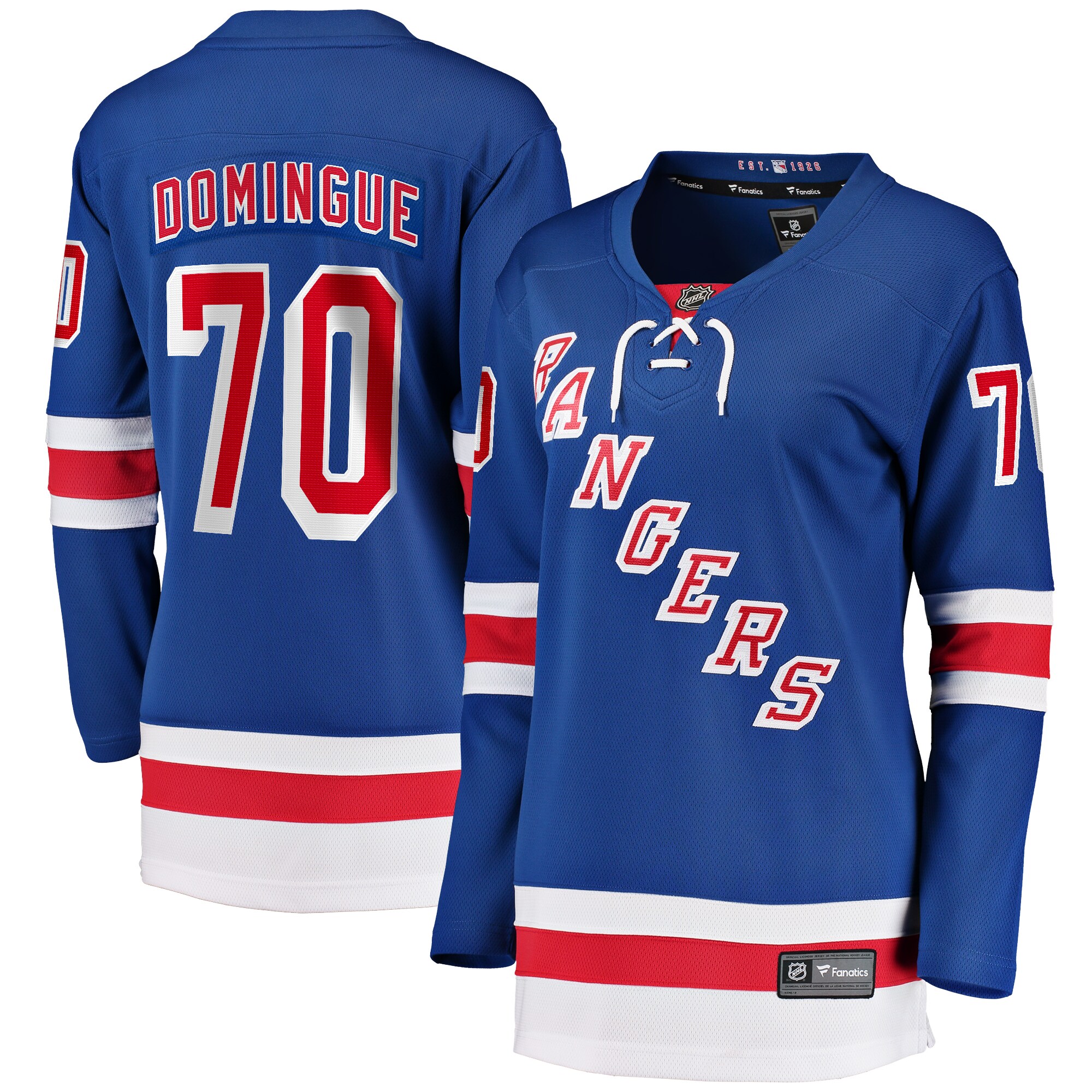 Women's New York Rangers Louis Domingue Blue Home Breakaway Player Jersey - JS940 