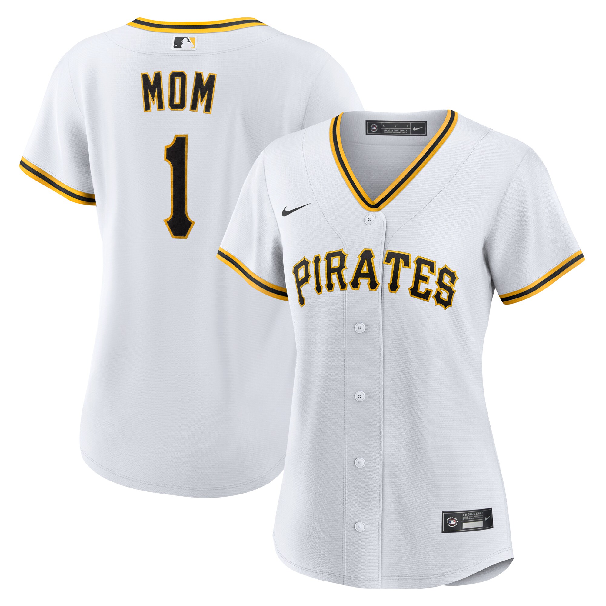 Women's Pittsburgh Pirates White #1 Mom Home Jersey 