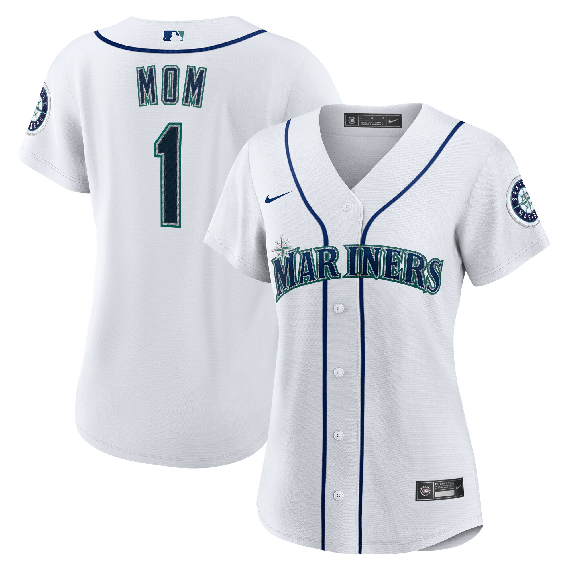 Women's Seattle Mariners White #1 Mom Home Jersey 