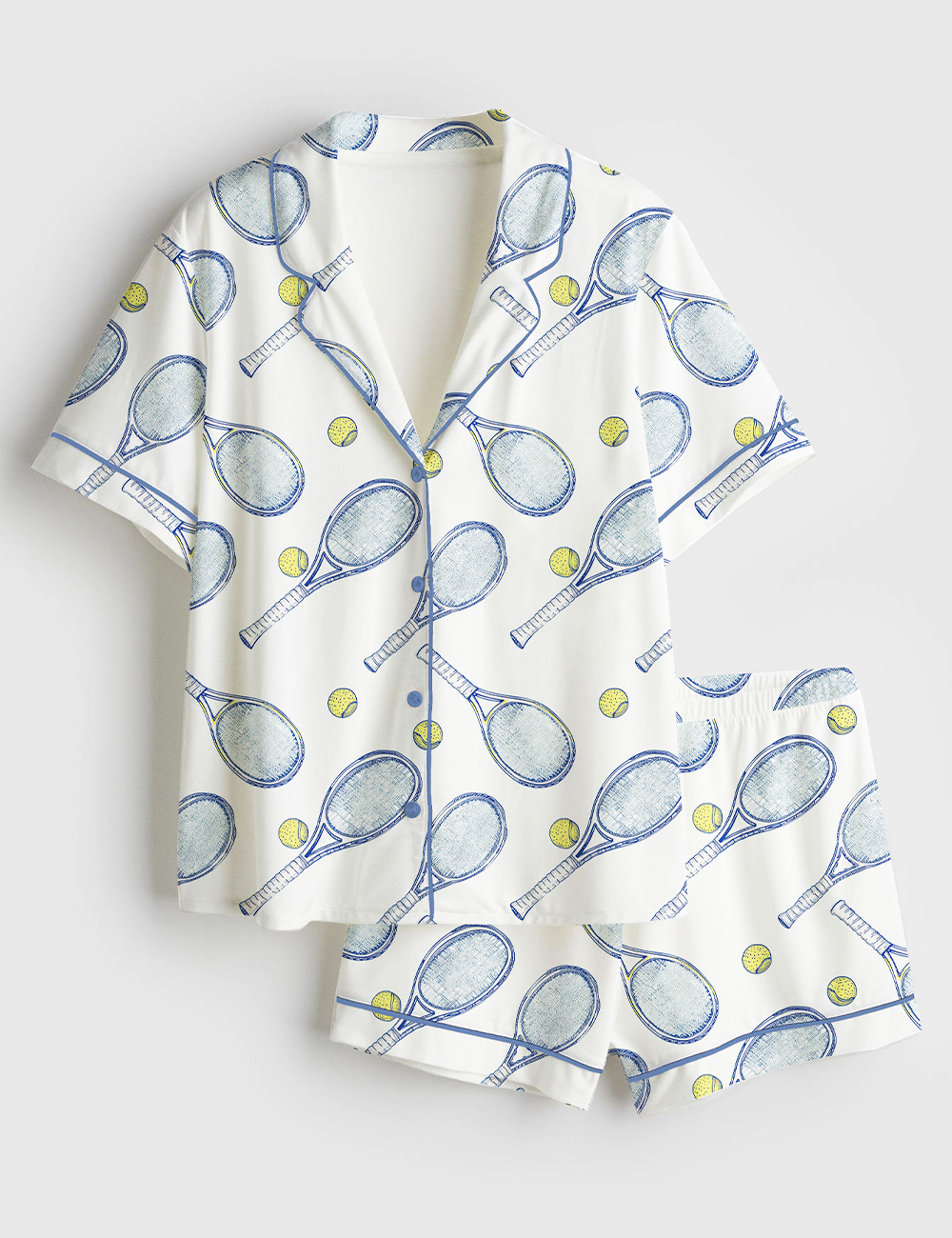 Women's Tennis Rackets And Balls Short Sleeve Satin Pajama Se