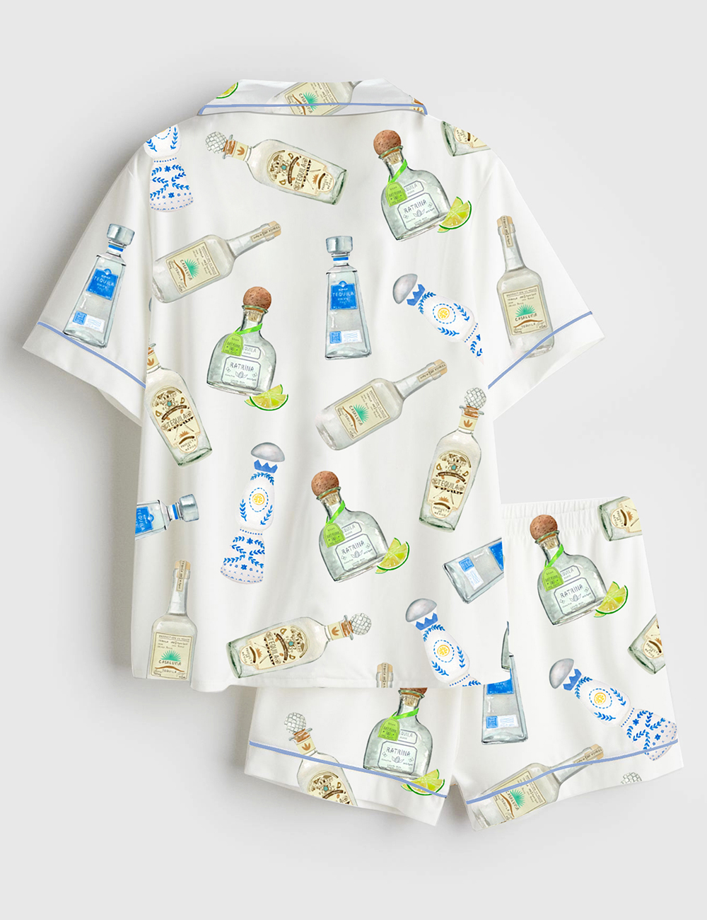 Alternative view of Women's Tequila Bottles Watercolor Bar Cart Art Short Sleeve Satin Pajama Set