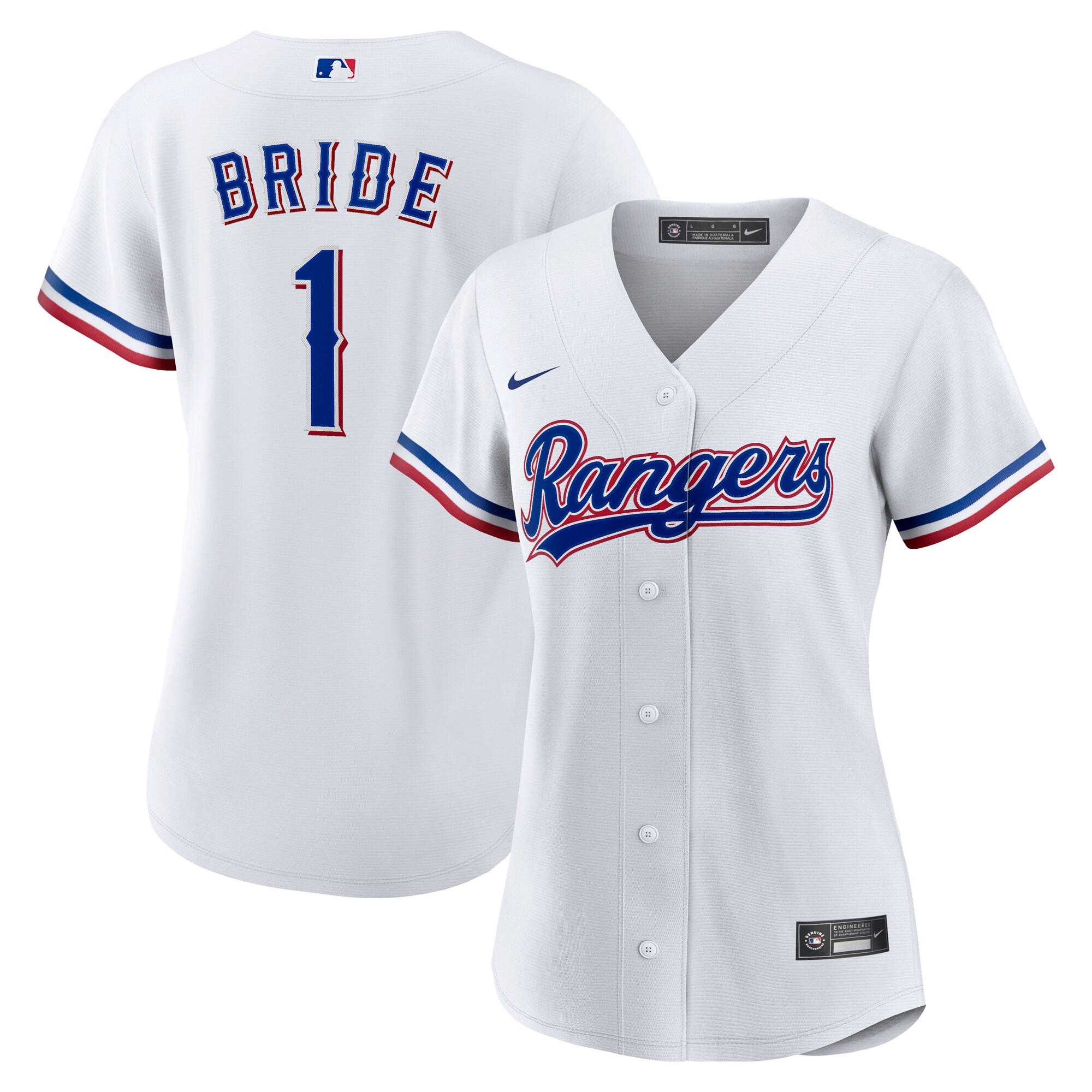 Women's Texas Rangers White #1 Bride Home Jersey - JS787 