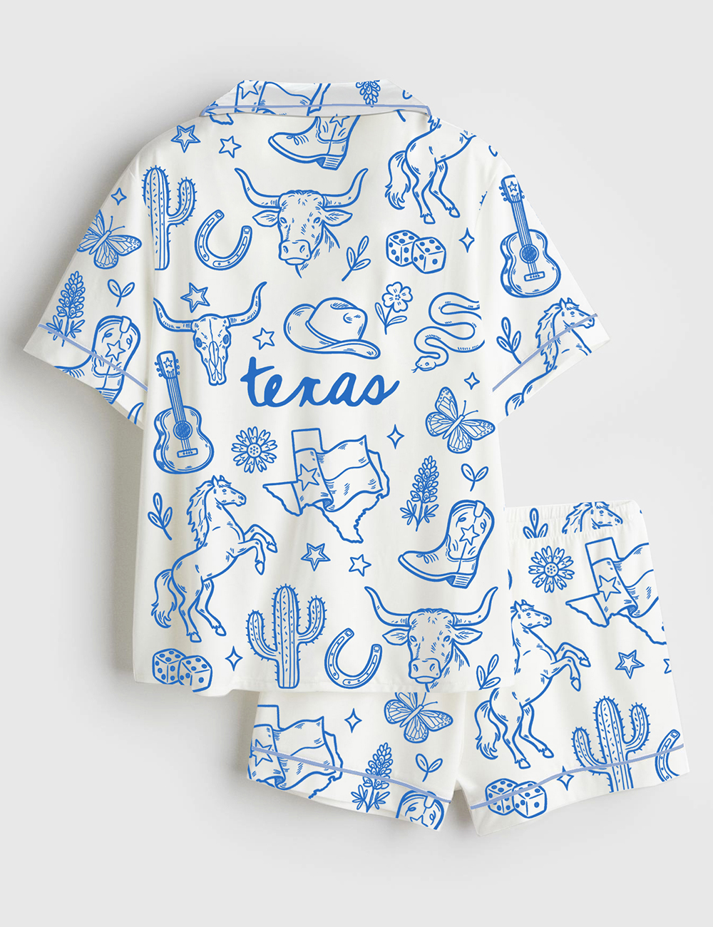 Alternative view of Women's Texas Travel Hand Drawn Doodle Western Cowgirls Desert Cactus Print Short Sleeve Satin Pajama Set