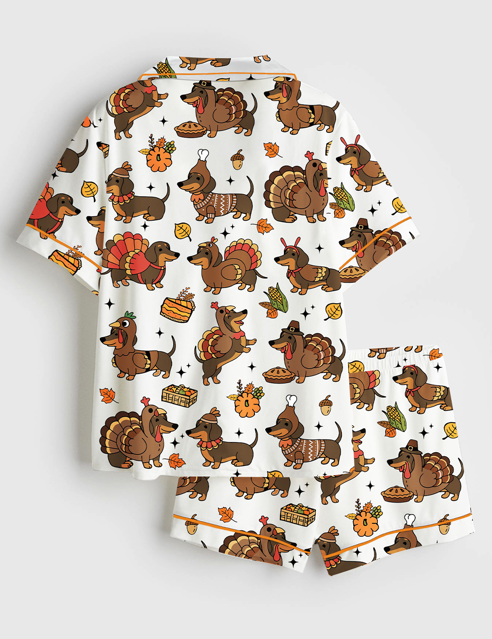 Alternative view of Women's Thanksgiving Dachshund Preppy Turkey Short Sleeve Satin Pajama Set
