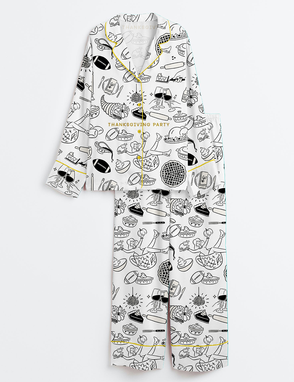 Women's Thanksgiving Party Long Sleeve Satin Pajama Set