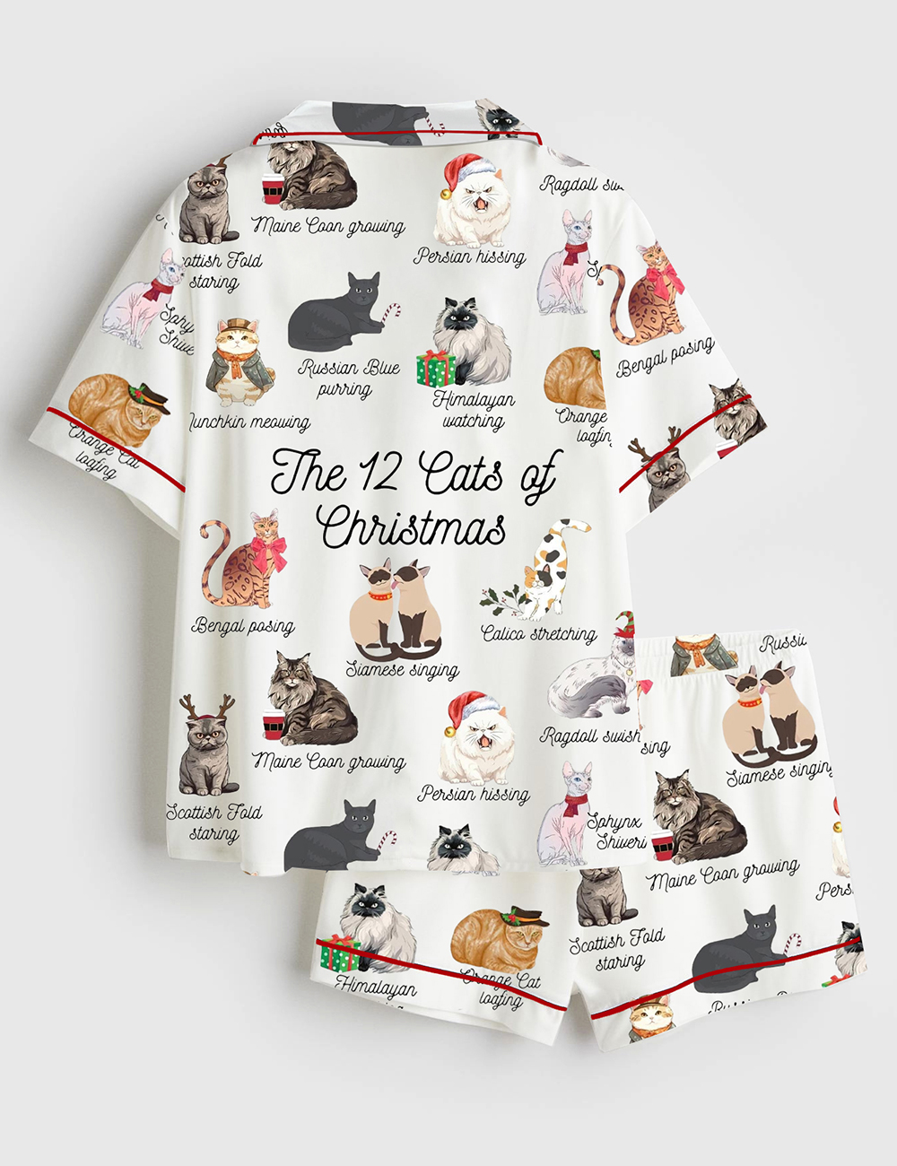 Alternative view of Women's The 12 Cats Of Christmas Cute Cats Lover Short Sleeve Satin Pajama Set