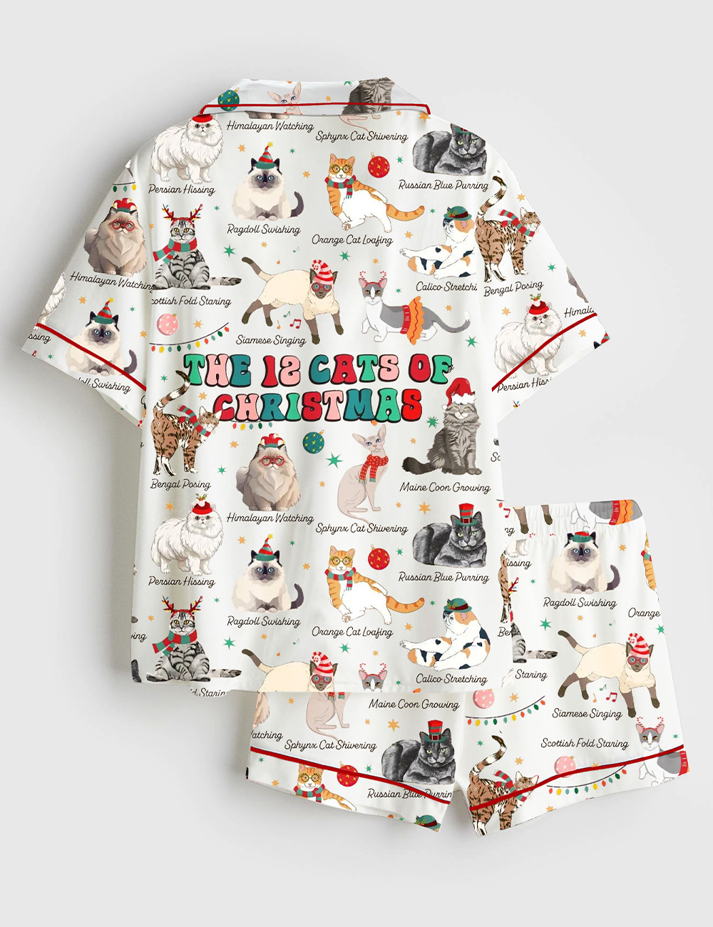 Alternative view of Women's The 12 Cats of Christmas Short Sleeve Satin Pajama Set