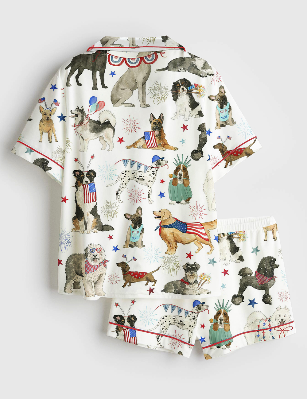 Alternative view of Women's The 4th Of July Independence Day American Dogs USA Flag Short Sleeve Satin Pajama Set