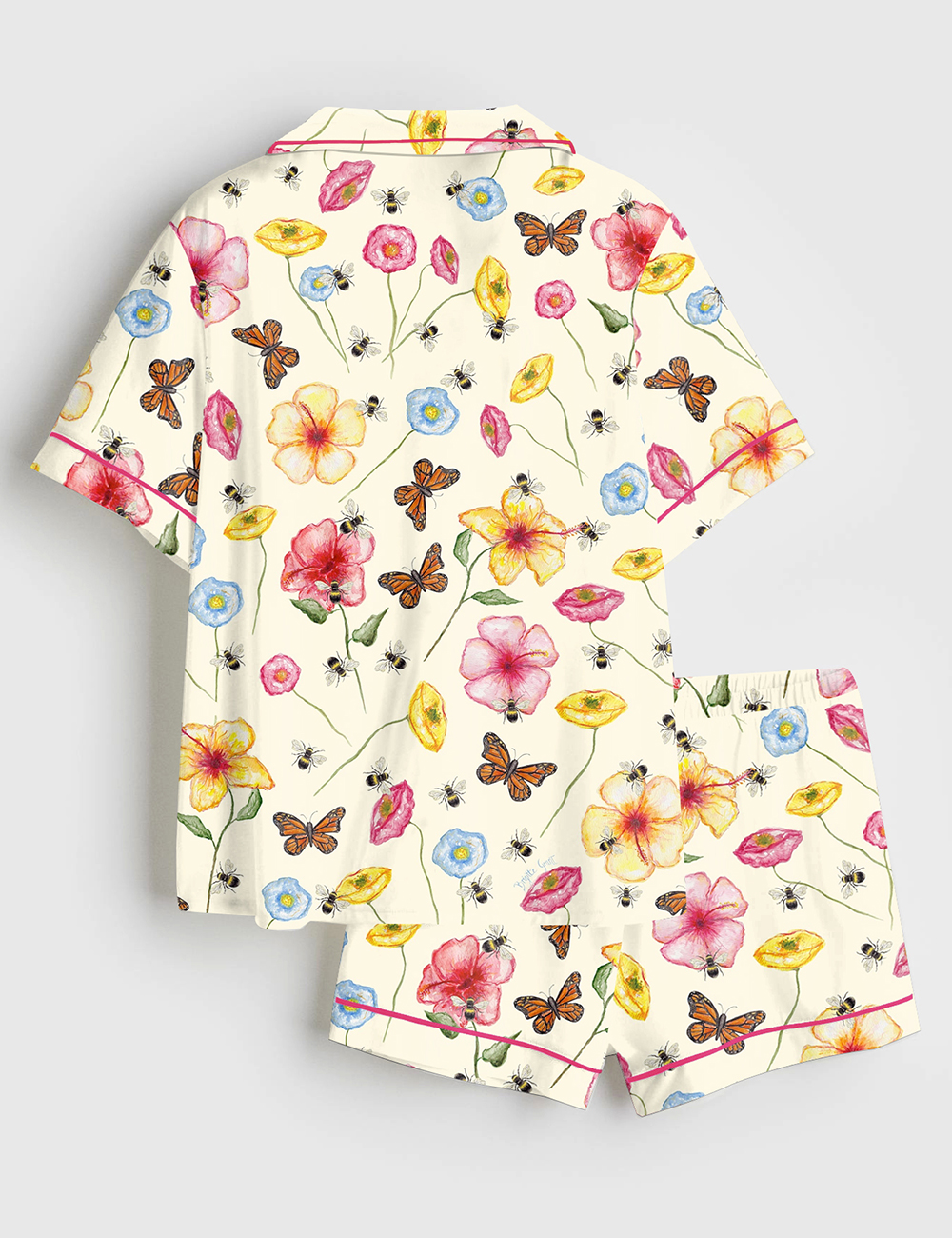 Alternative view of Women's The Butterflies And Bees Print Short Sleeve Satin Pajama Set