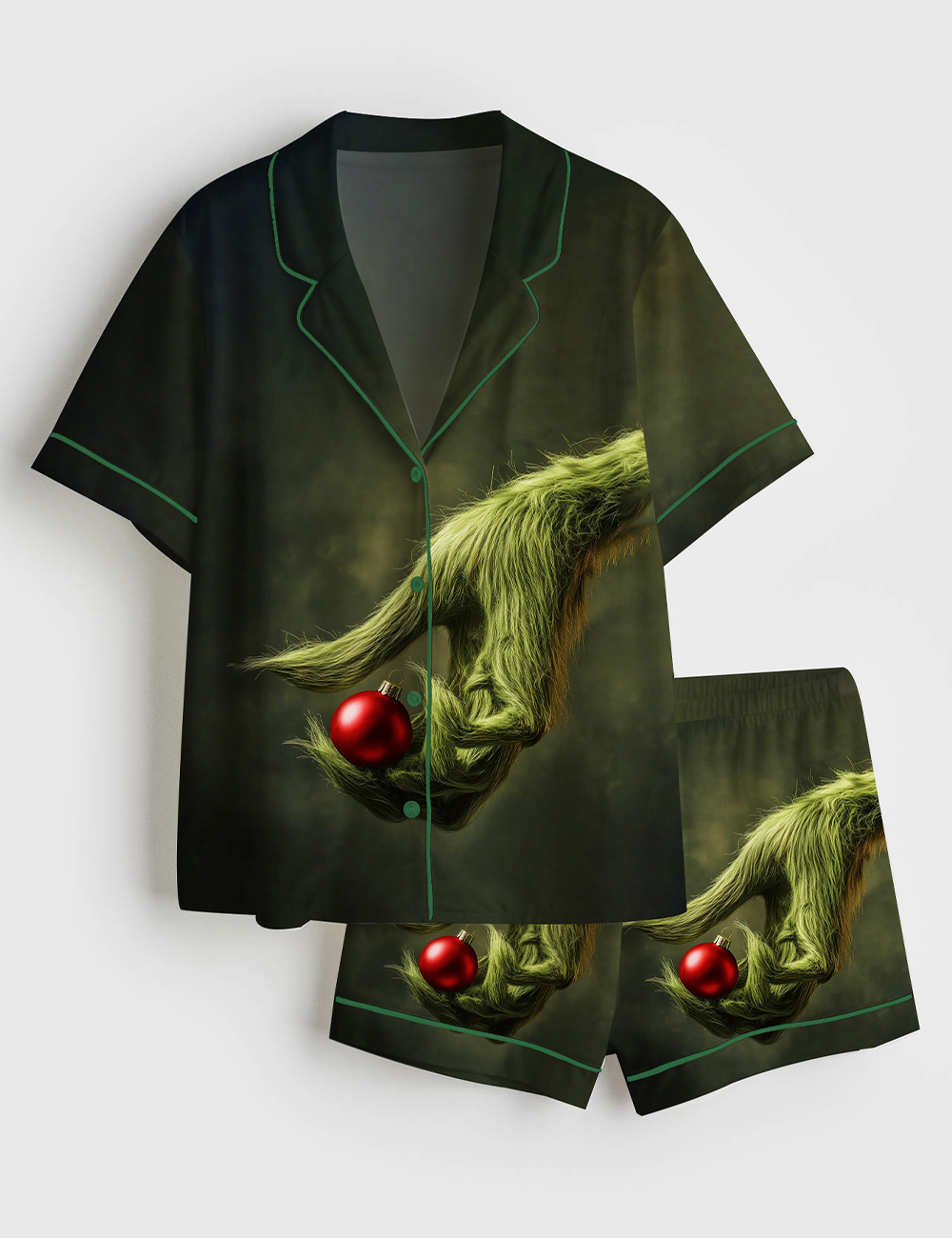 Women's The Grinch Holding An Ornament Christmas Short Sleeve Satin Pajama Set