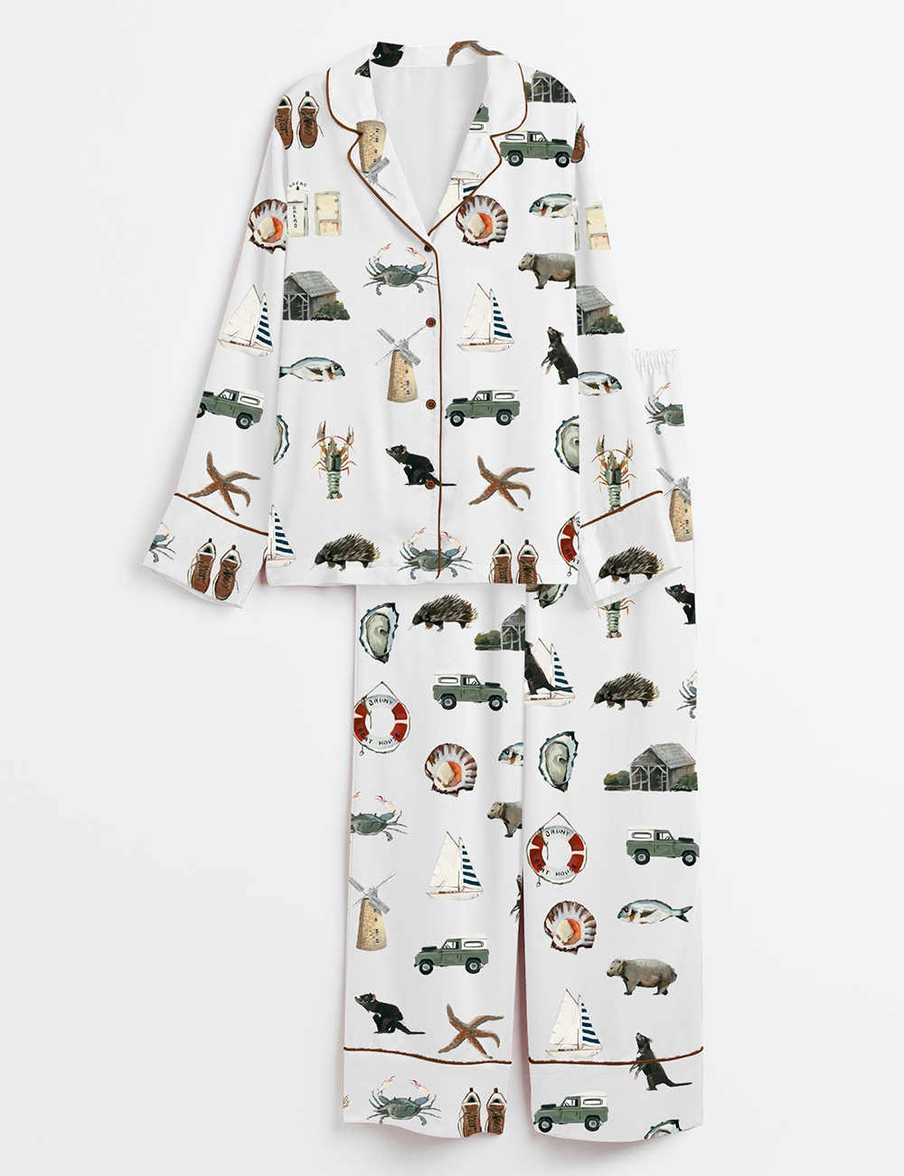 Women's The Island Collection Western Painting Long Sleeve Satin Pajama Set