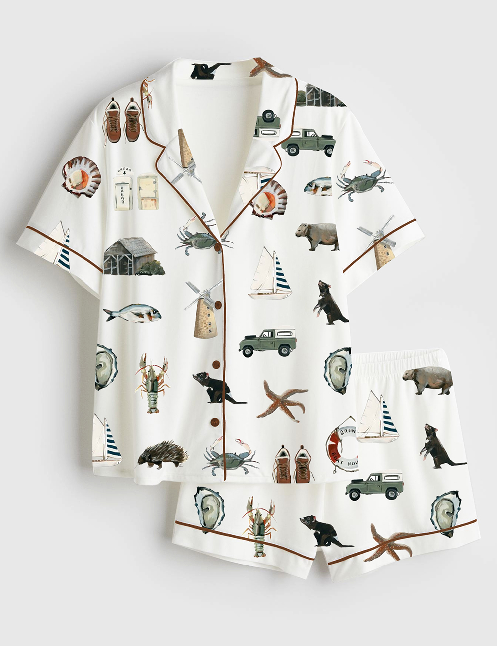 Women's The Island Collection Western Painting Short Sleeve Satin Pajama Set