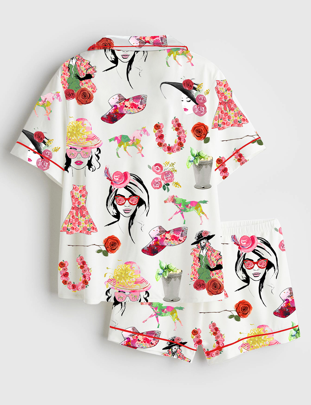 Alternative view of Women's The Kentucky Derby Derby Fashion Planner Girl Rose Horse Western Short Sleeve Satin Pajama Set