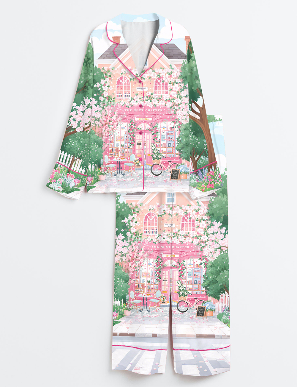 Women's The Next Chapter Bookshop Reading Nook Book Lover Long Sleeve Satin Pajama Set