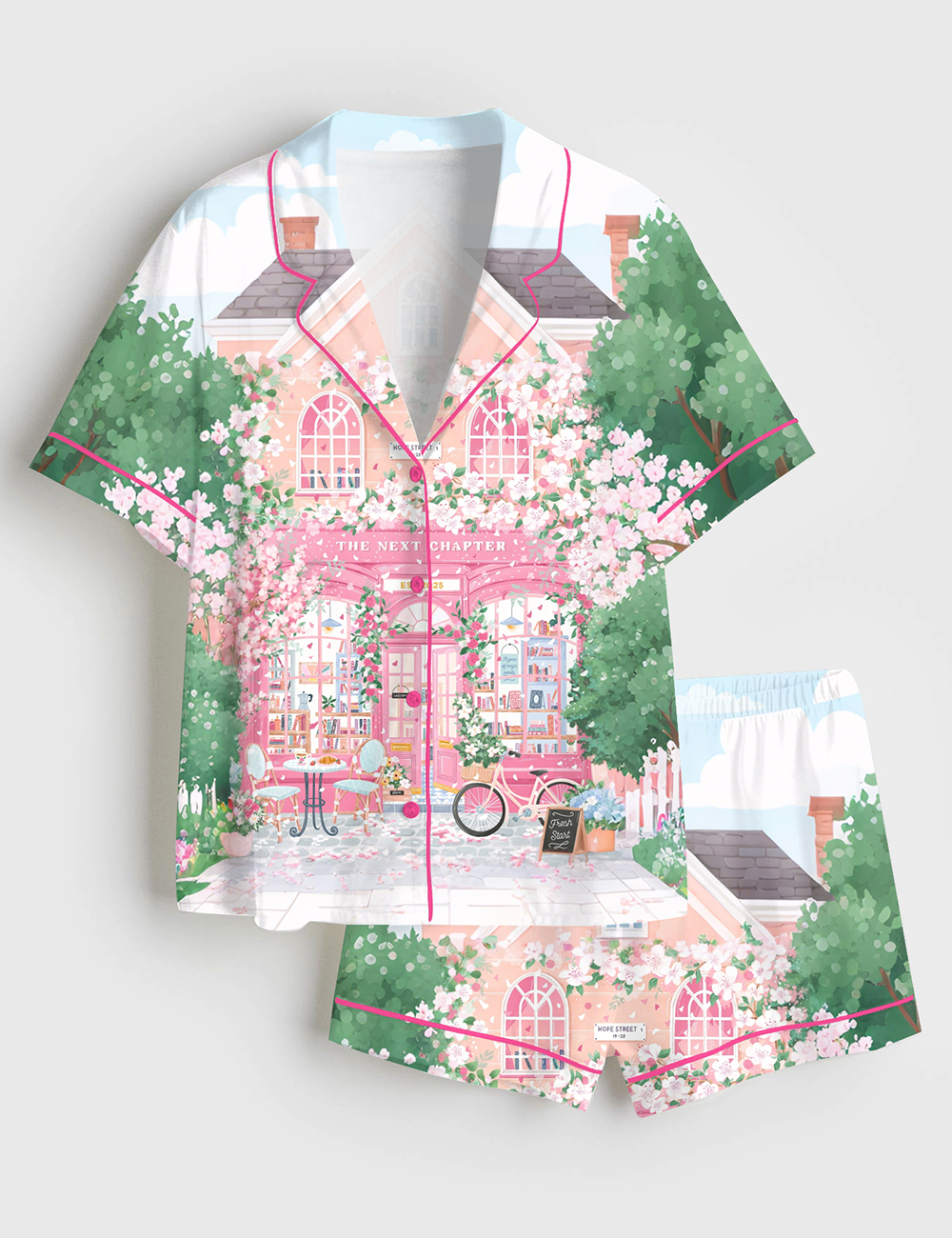 Women's The Next Chapter Bookshop Reading Nook Book Lover Short Sleeve Satin Pajama Set