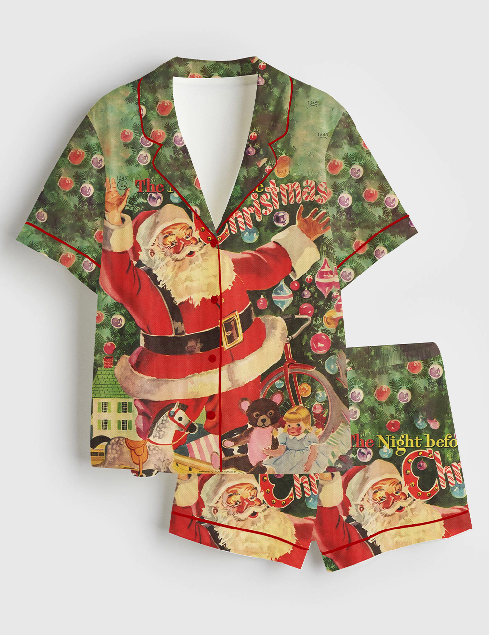 Women's The Night Before Christmas 1949 Short Sleeve Satin Pajama Set