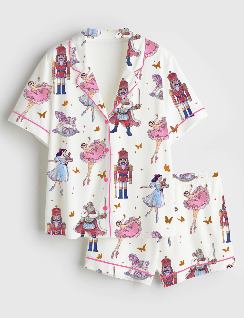 Women's The Nutcracker Ballet Christmas Sugar Plum Fairy Short Sleeve Satin Pajama Set